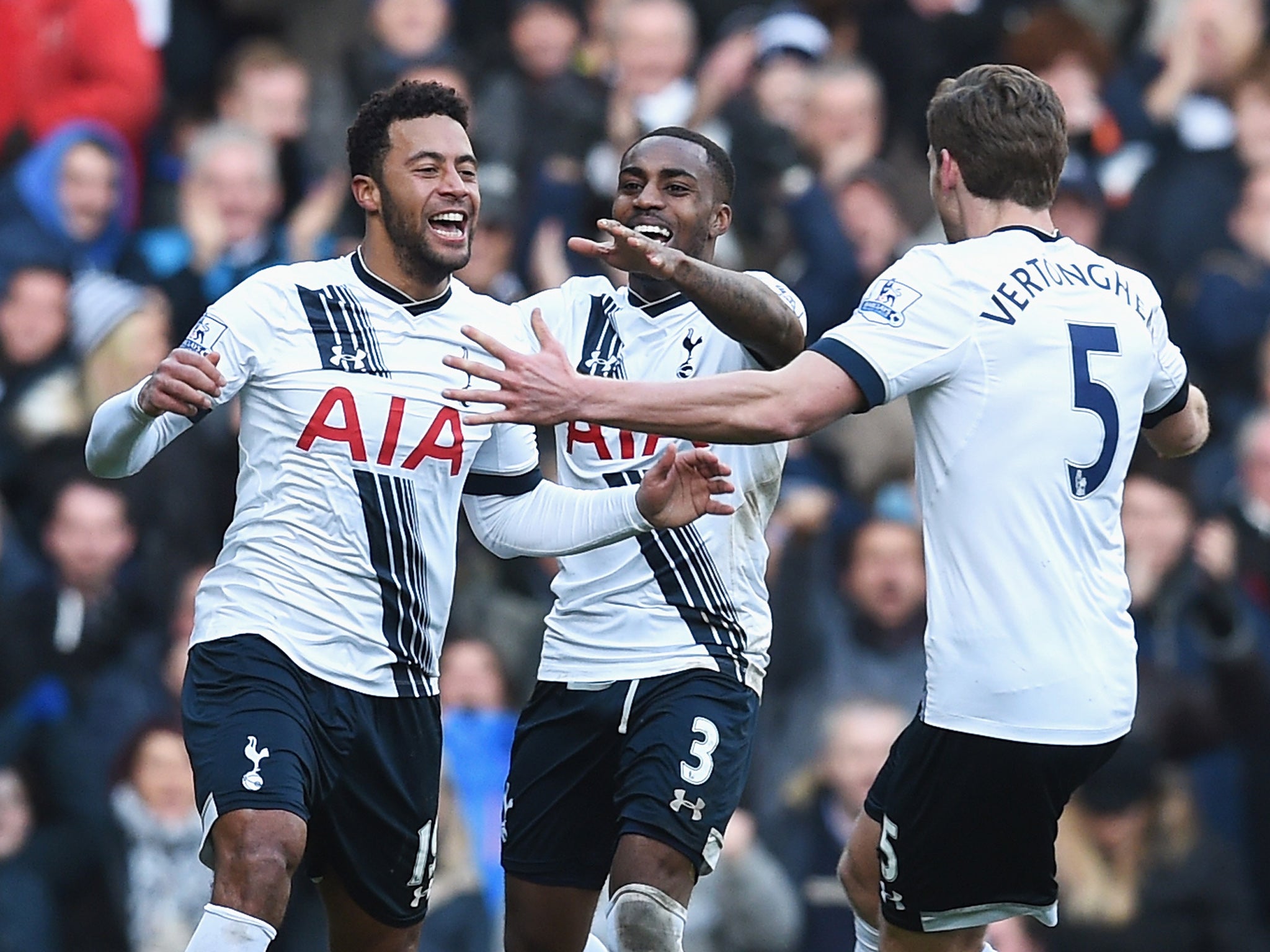 Mousa Dembele is congratulated on giving his side the lead