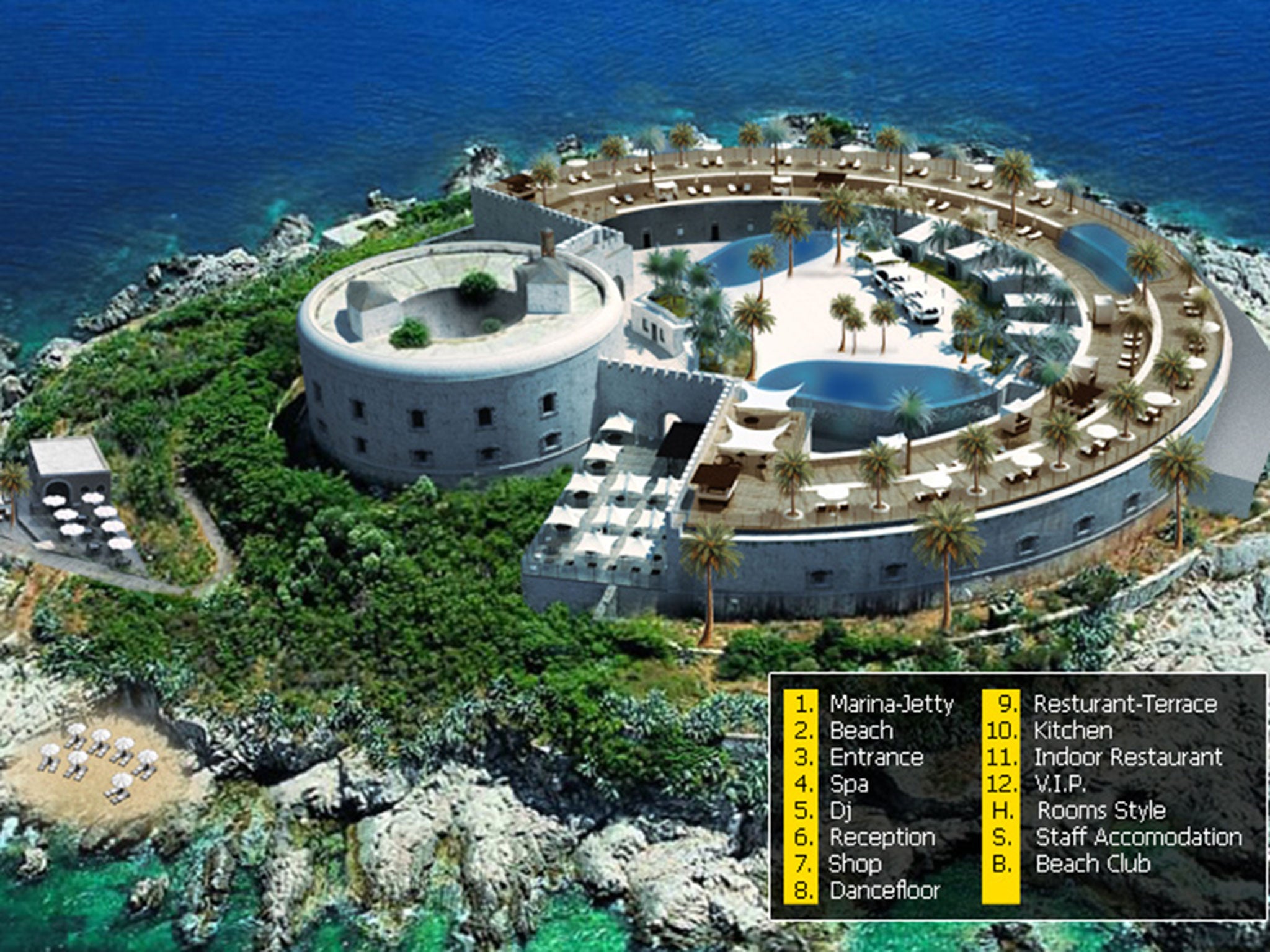 A visualisation of the new luxury resort to be built on Mamula island