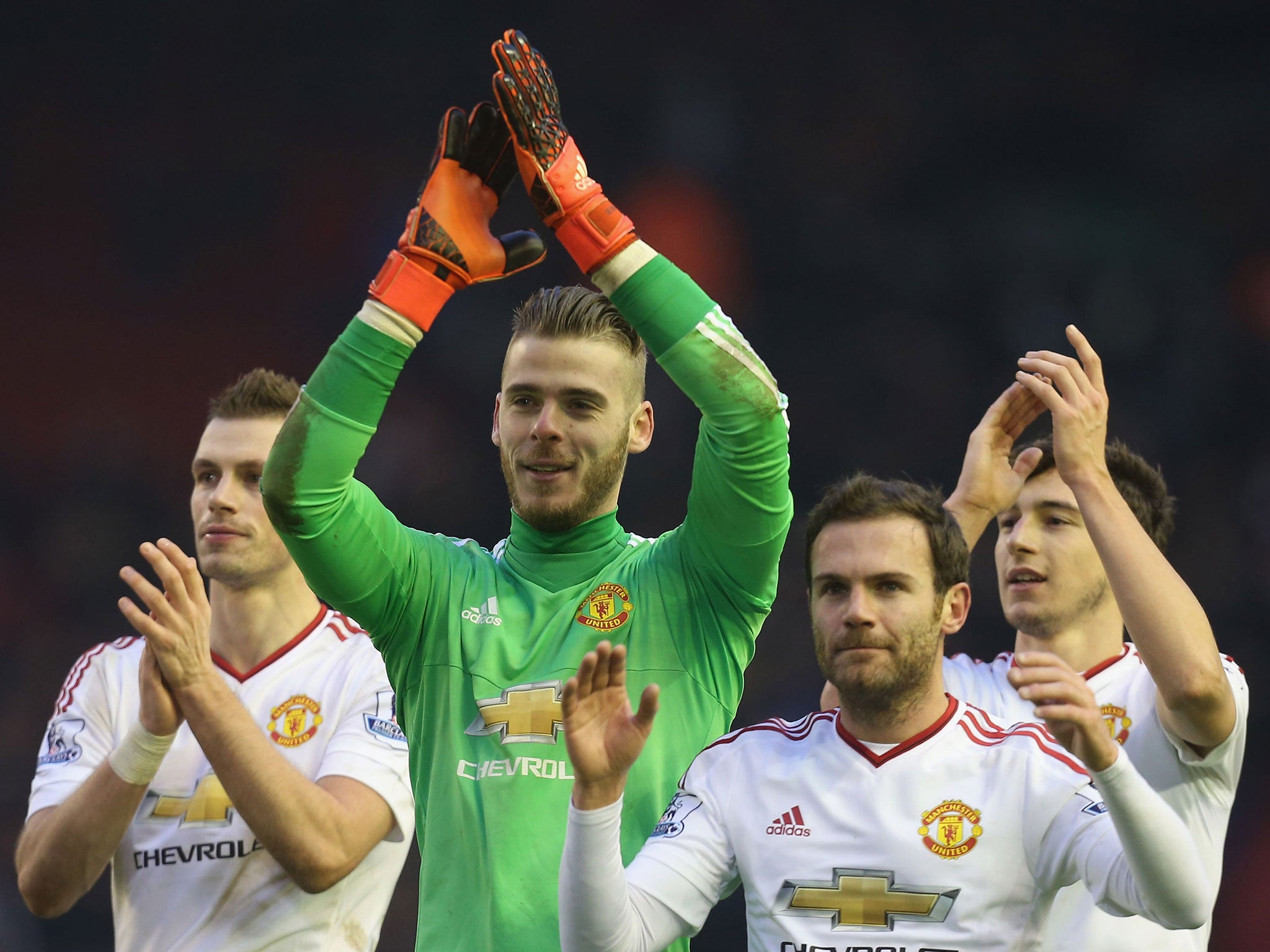 David De Gea celebrates with his Manchester United team-mates