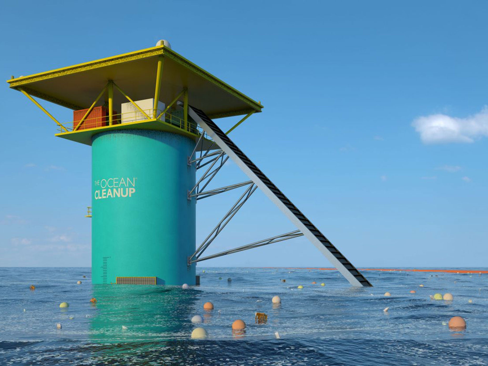 An artist’s impression of the Ocean Cleanup project, which aims to remove tons of toxic plastic from the world’s oceans