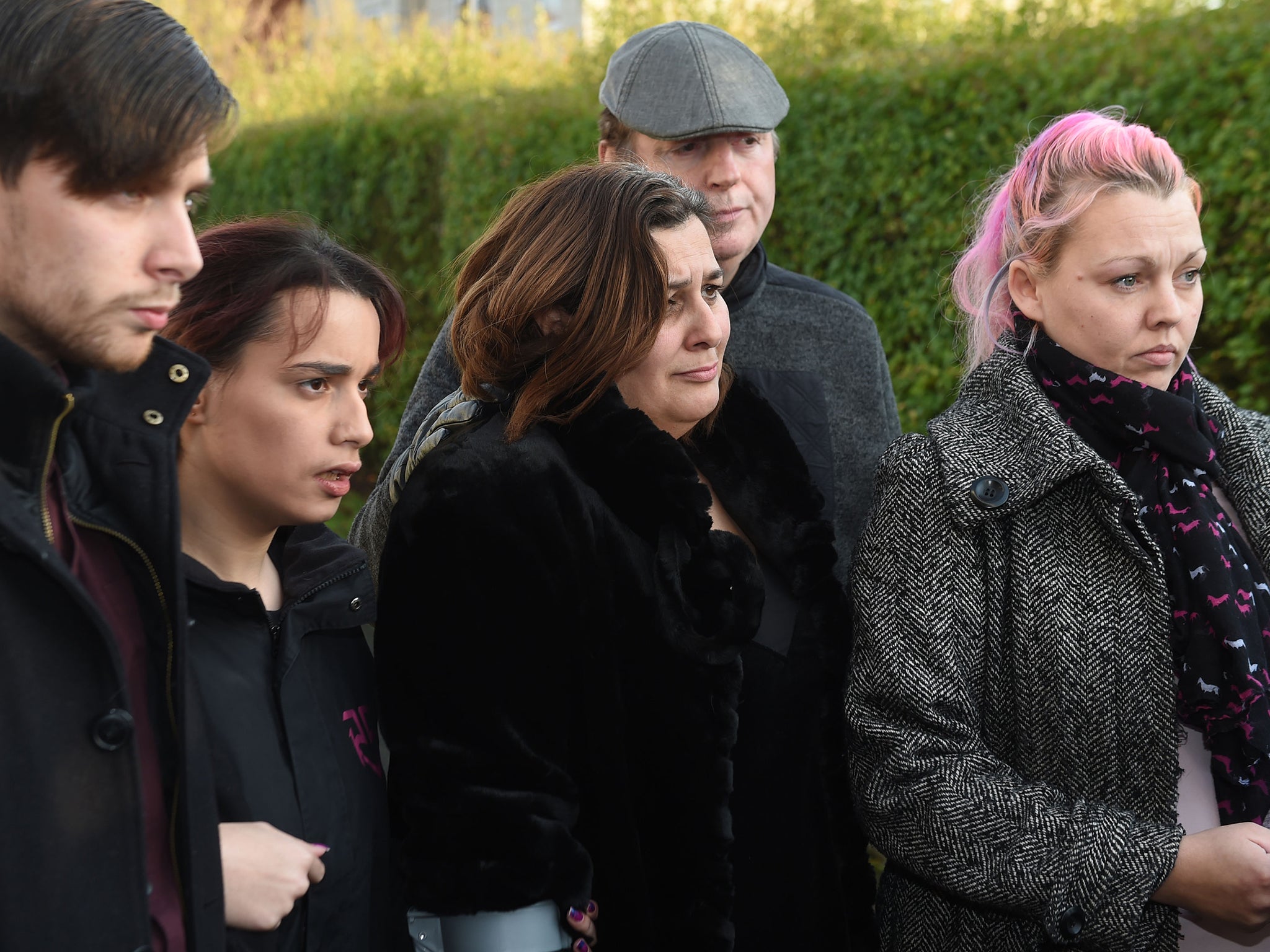 The family of Fallan Kurek outside South Staffordshire Coroner's Court in Cannock