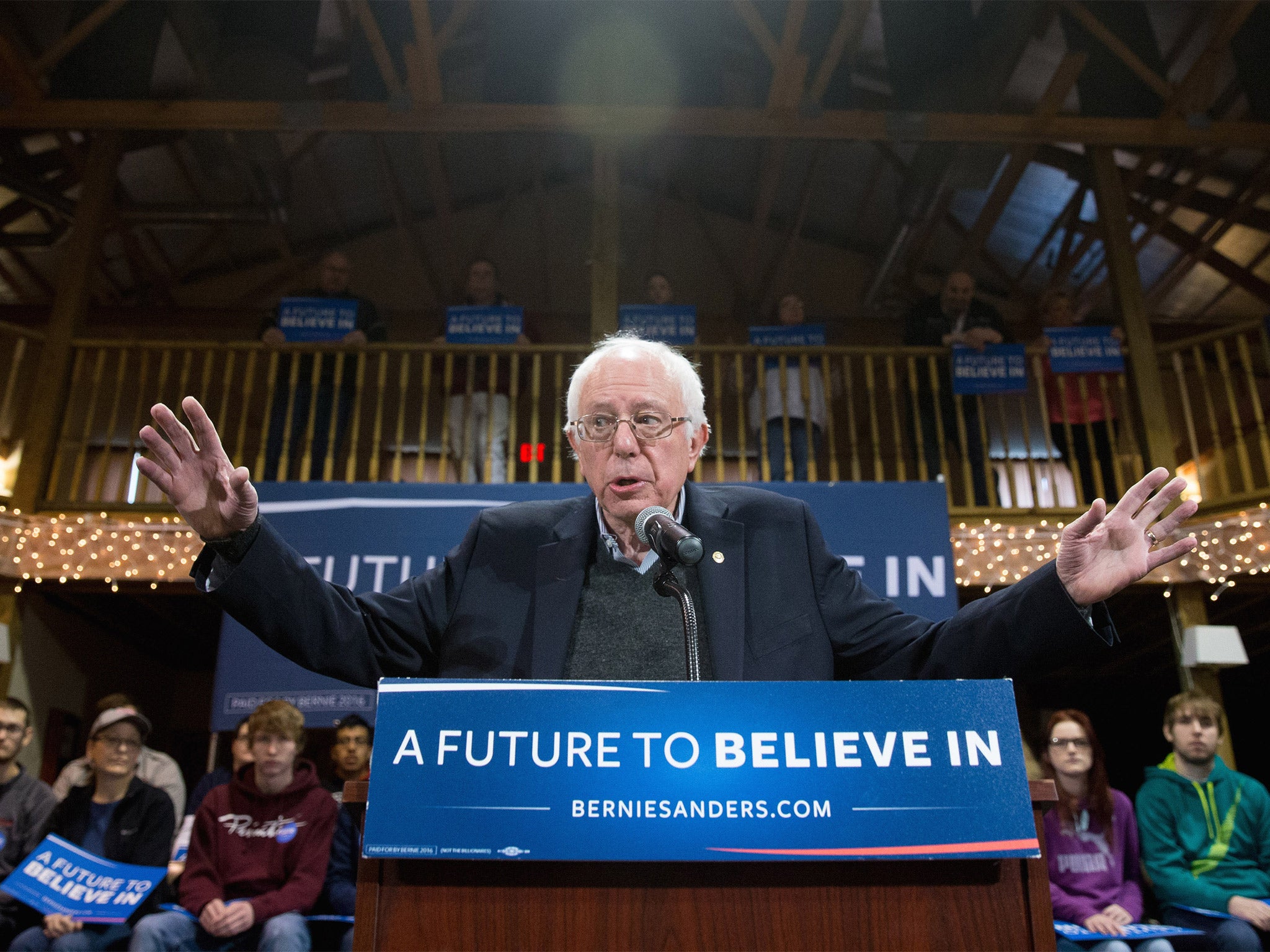 Bernie Sanders speaks to supporters in Iowa. He wants to tax the rich, break up banks and get big money out of politics