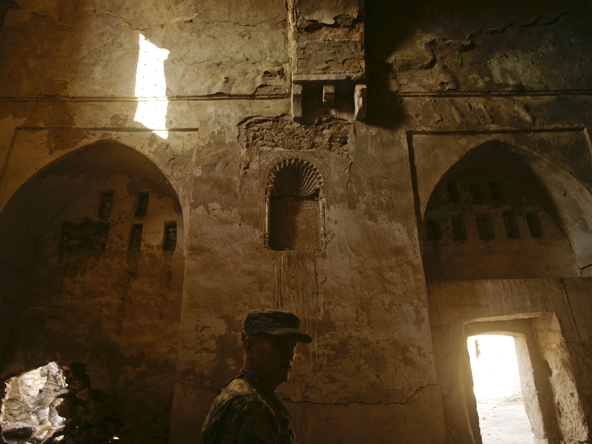 Nov 2008. US soldiers tour the monastery's interior