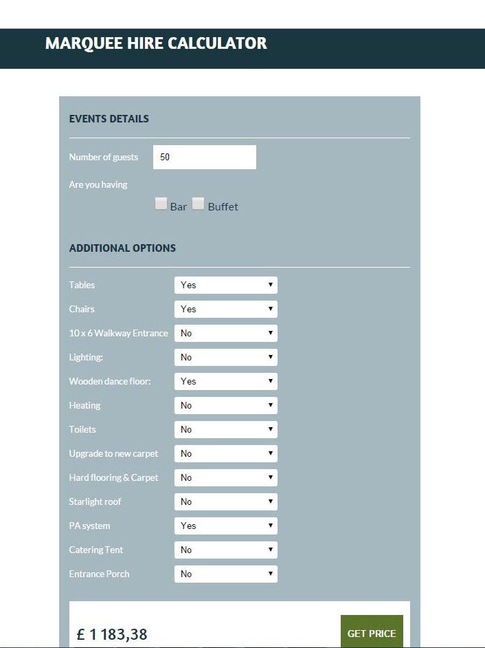 The price of renting a type of marquee online.