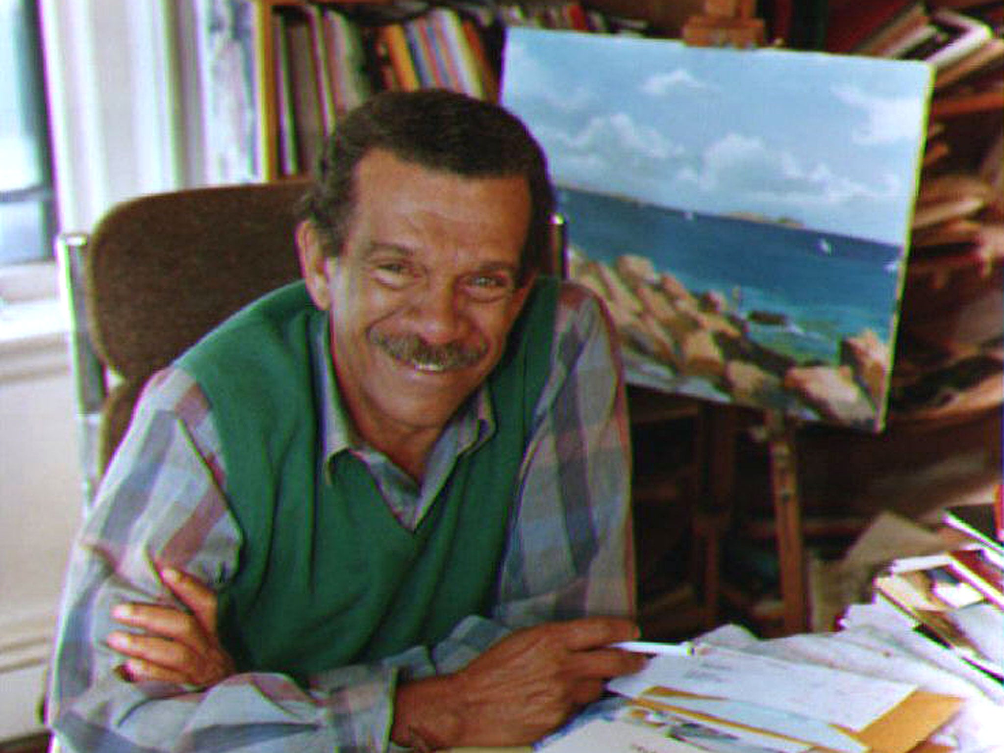 Derek Walcott in his office in Brooklyn after winning the 1992 Nobel Prize in Literature