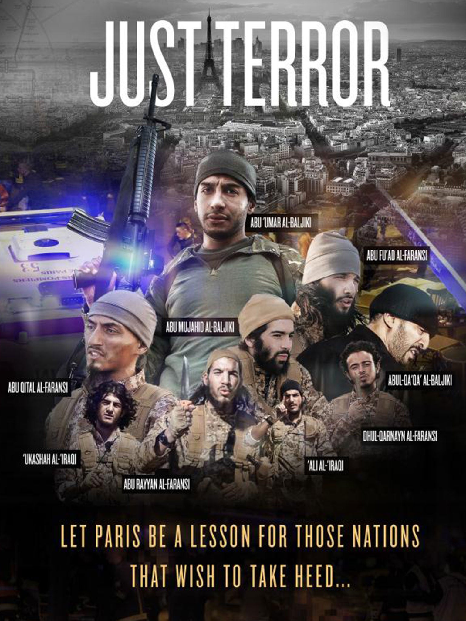 Isis identified nine Paris attackers using their war names in a tribute carried by its propaganda magazine Dabiq in January