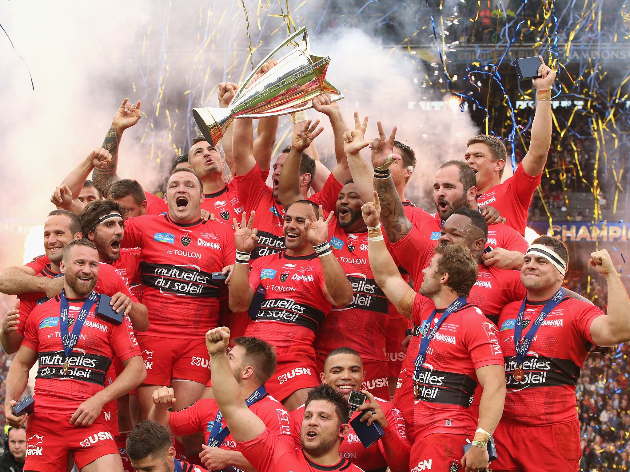 Toulon celebrate winning the 2015 Champions Cup at Twickenham