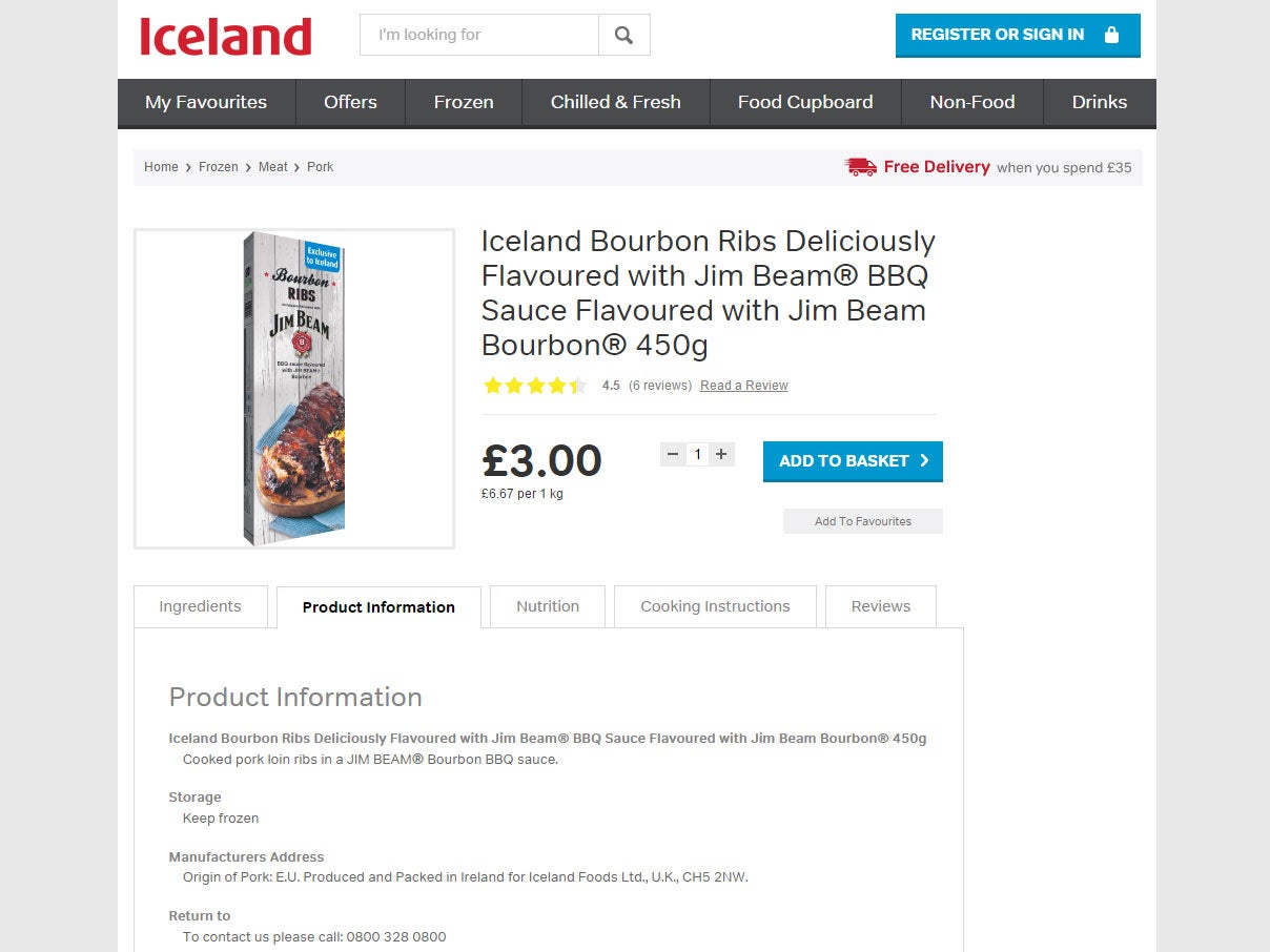 A screengrab of the recalled product on Iceland's website