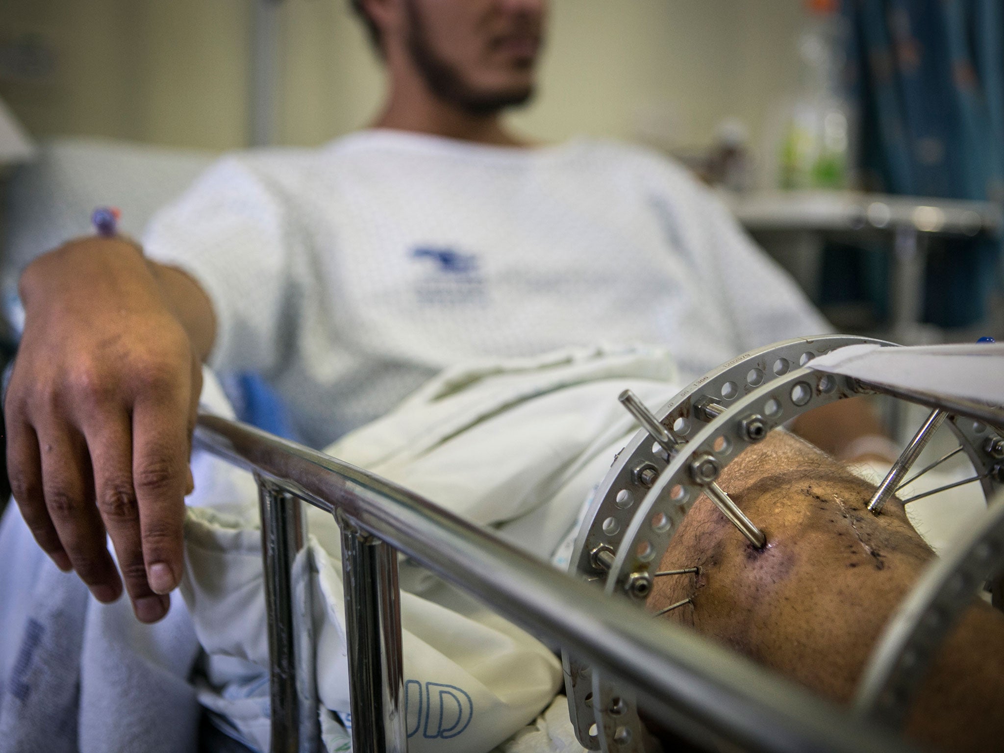 A wounded Syrian being treated in Zefat, Israel