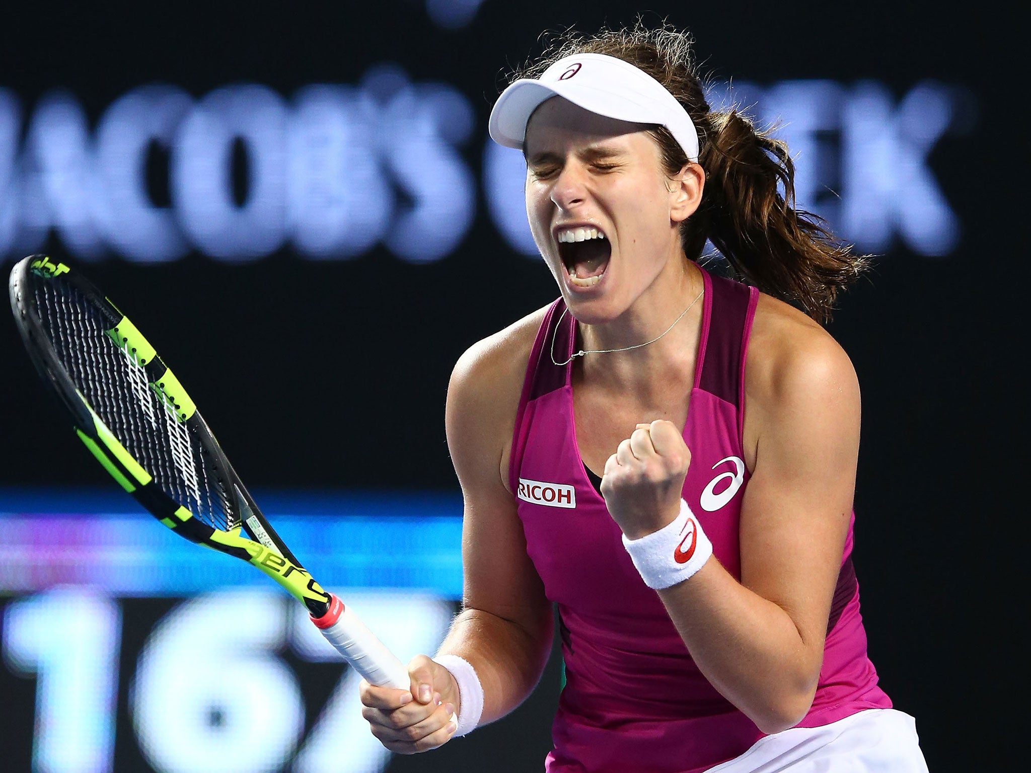 Johanna Konta celebrates her victory over Denisa Allertova