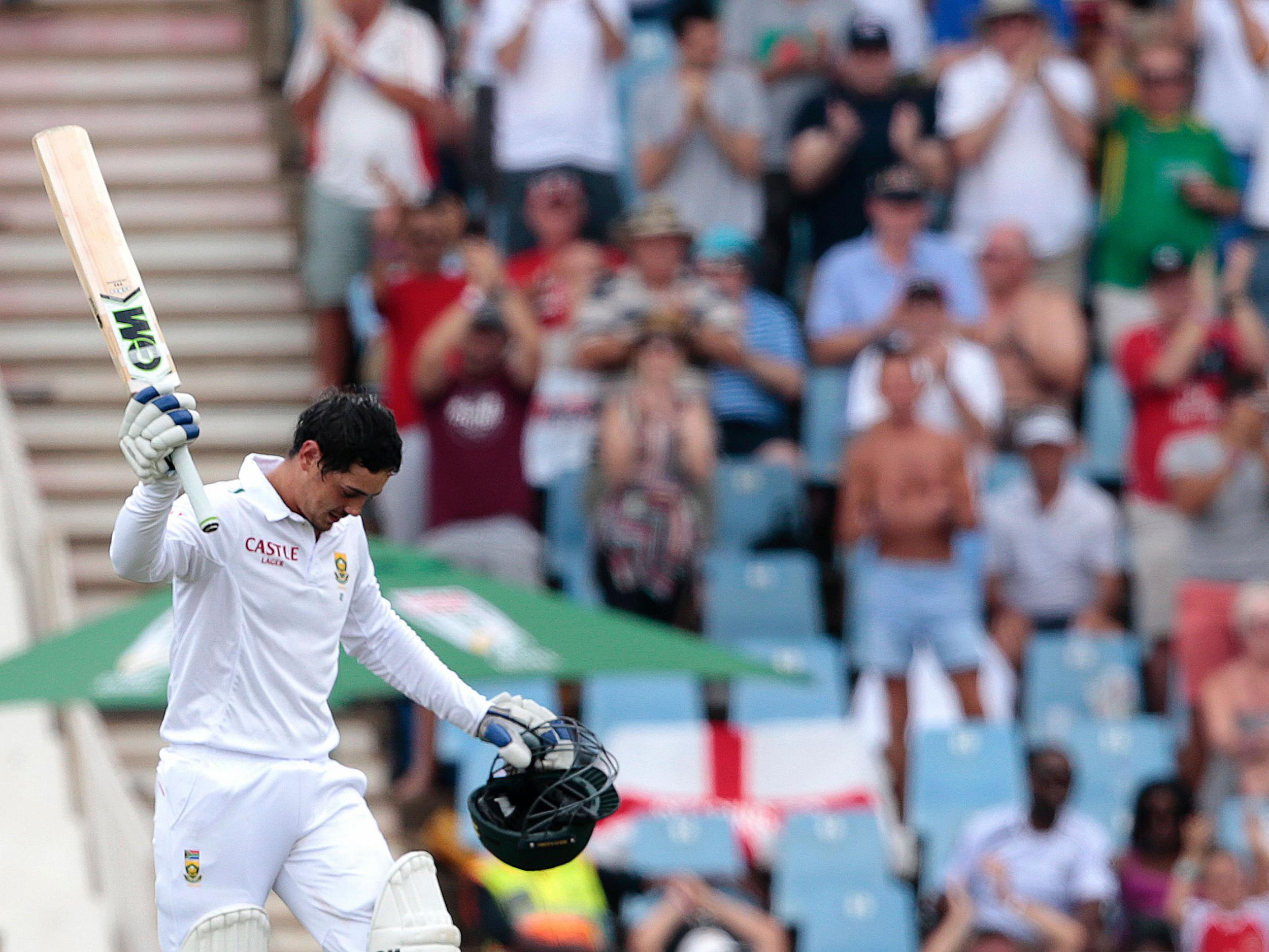 
Quinton de Kock celebrates his century