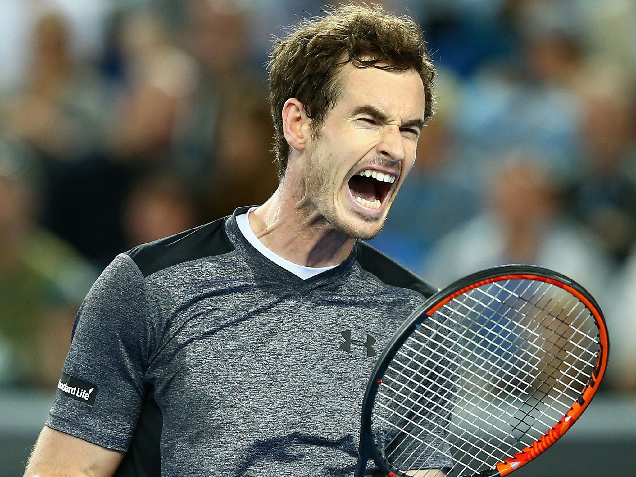 Andy Murray celebrates his victory over Joao Souza