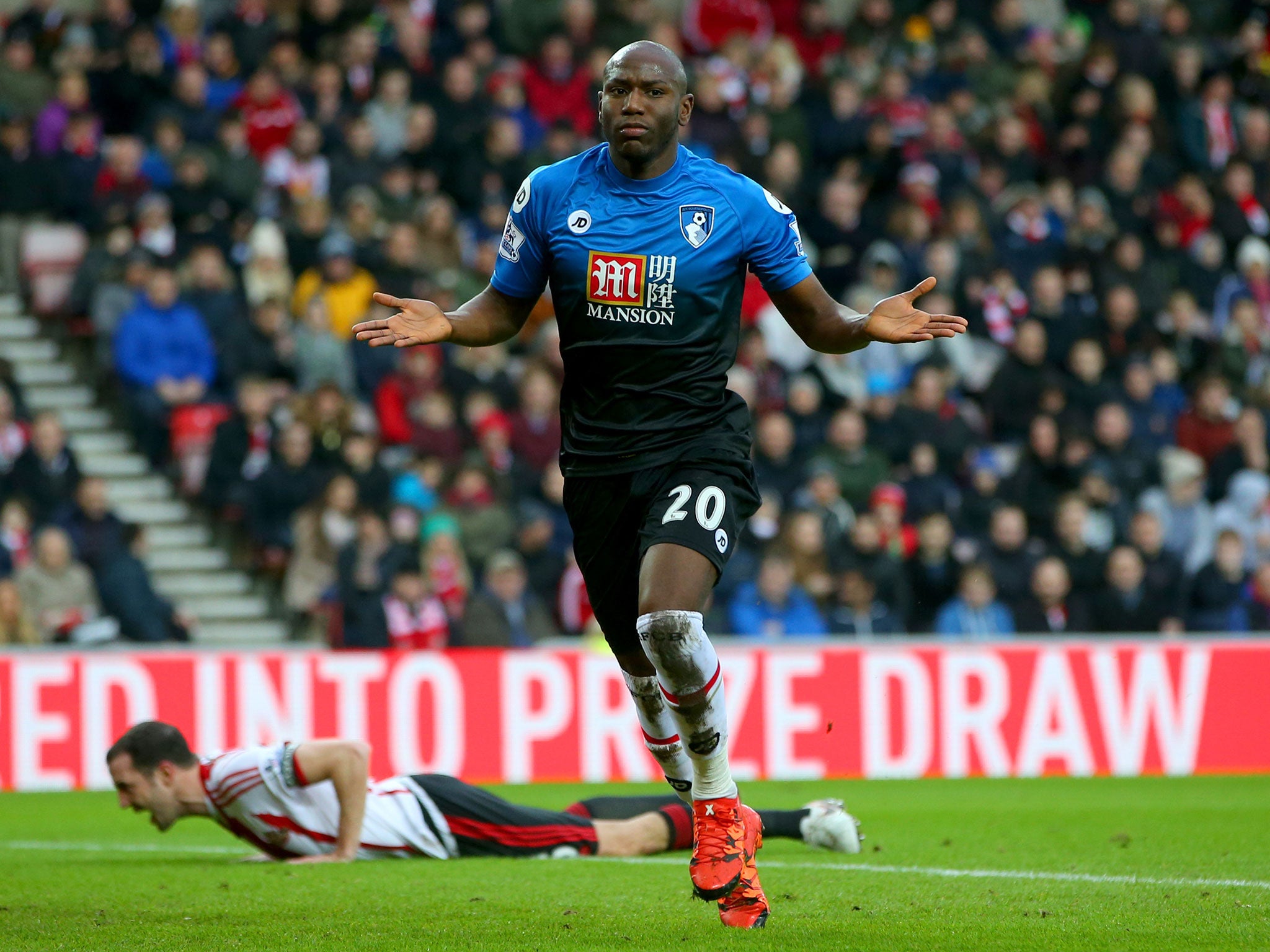 Bournemouth striker Benik Afobe celebrates scoring against Sunderland