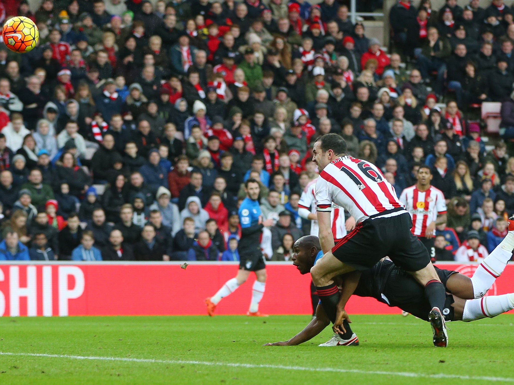 Benik Afobe heads in the opening goal against Sunderland