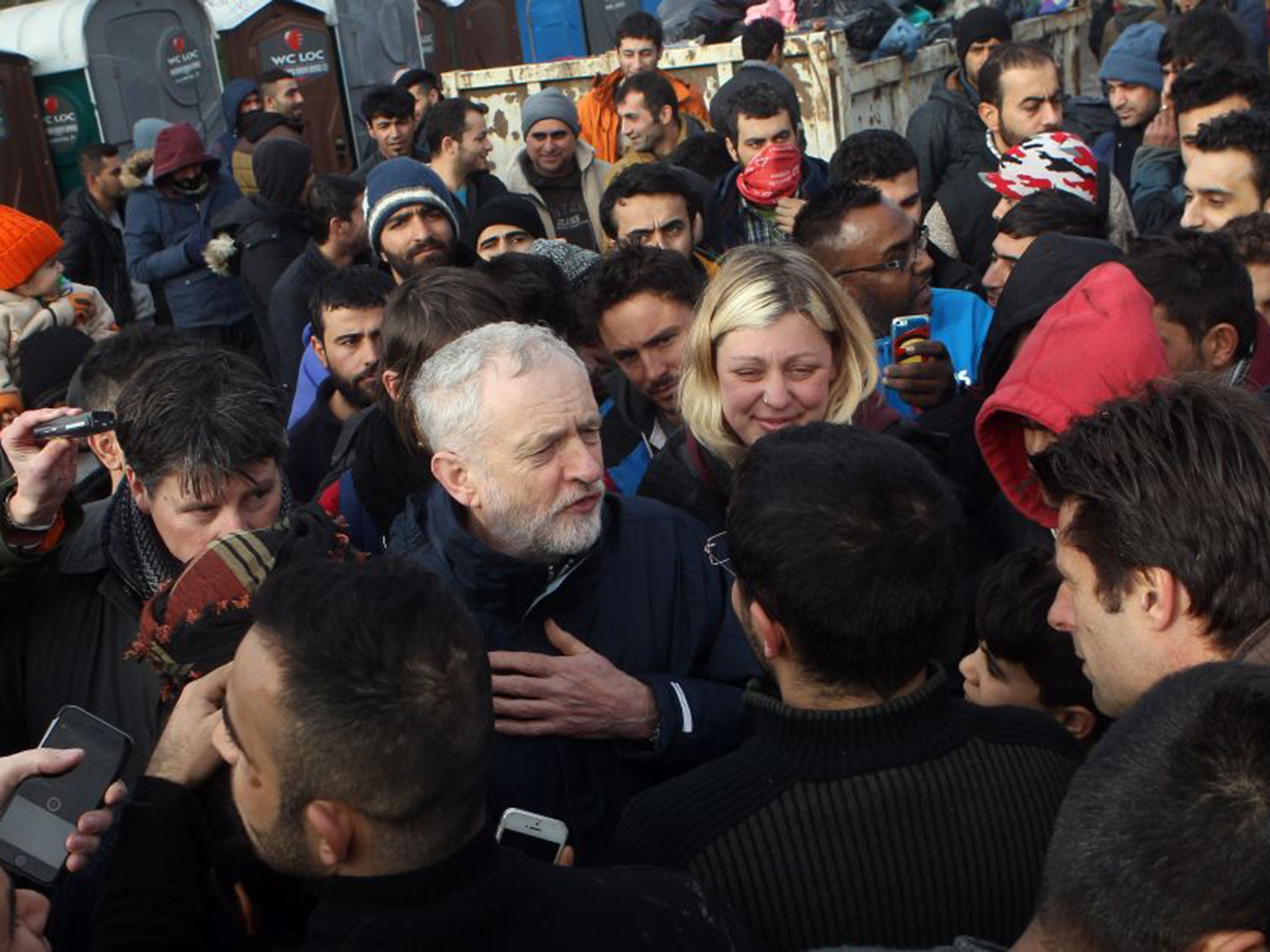 Jeremy Corbyn visiting migrants in Dunkirk and Calais on Saturday. He has called on the PM to let in more families fleeing the Syrian regime and Islamic State