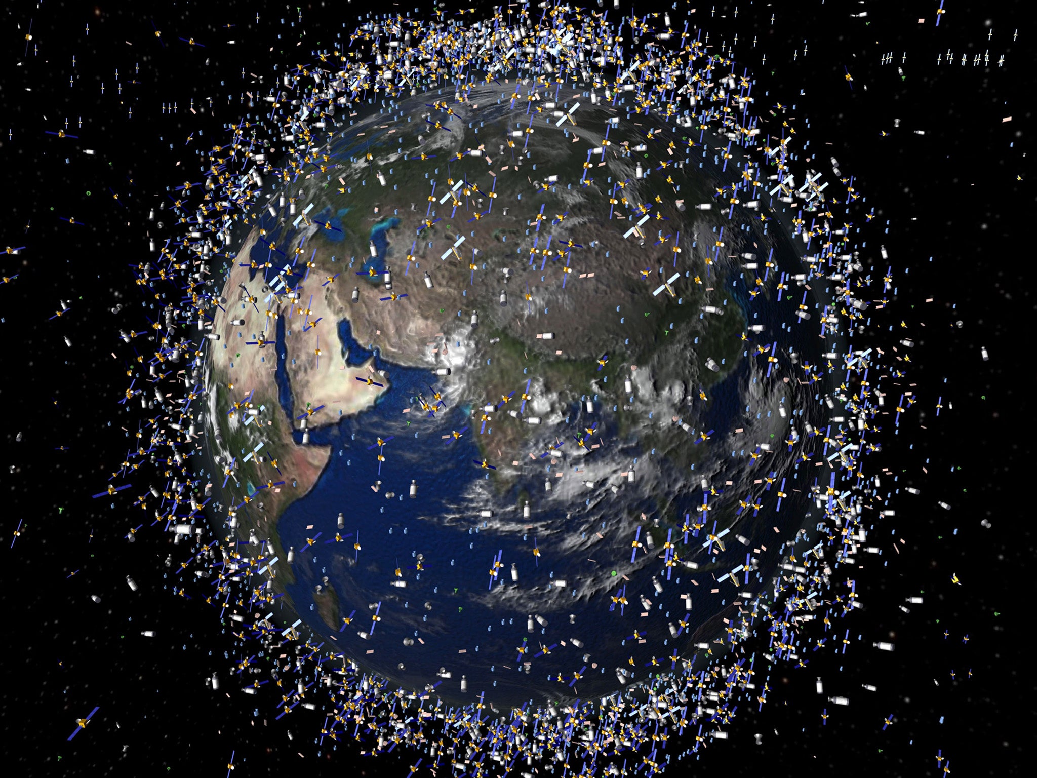 An artist's impression of the space debris in the Earth's orbit