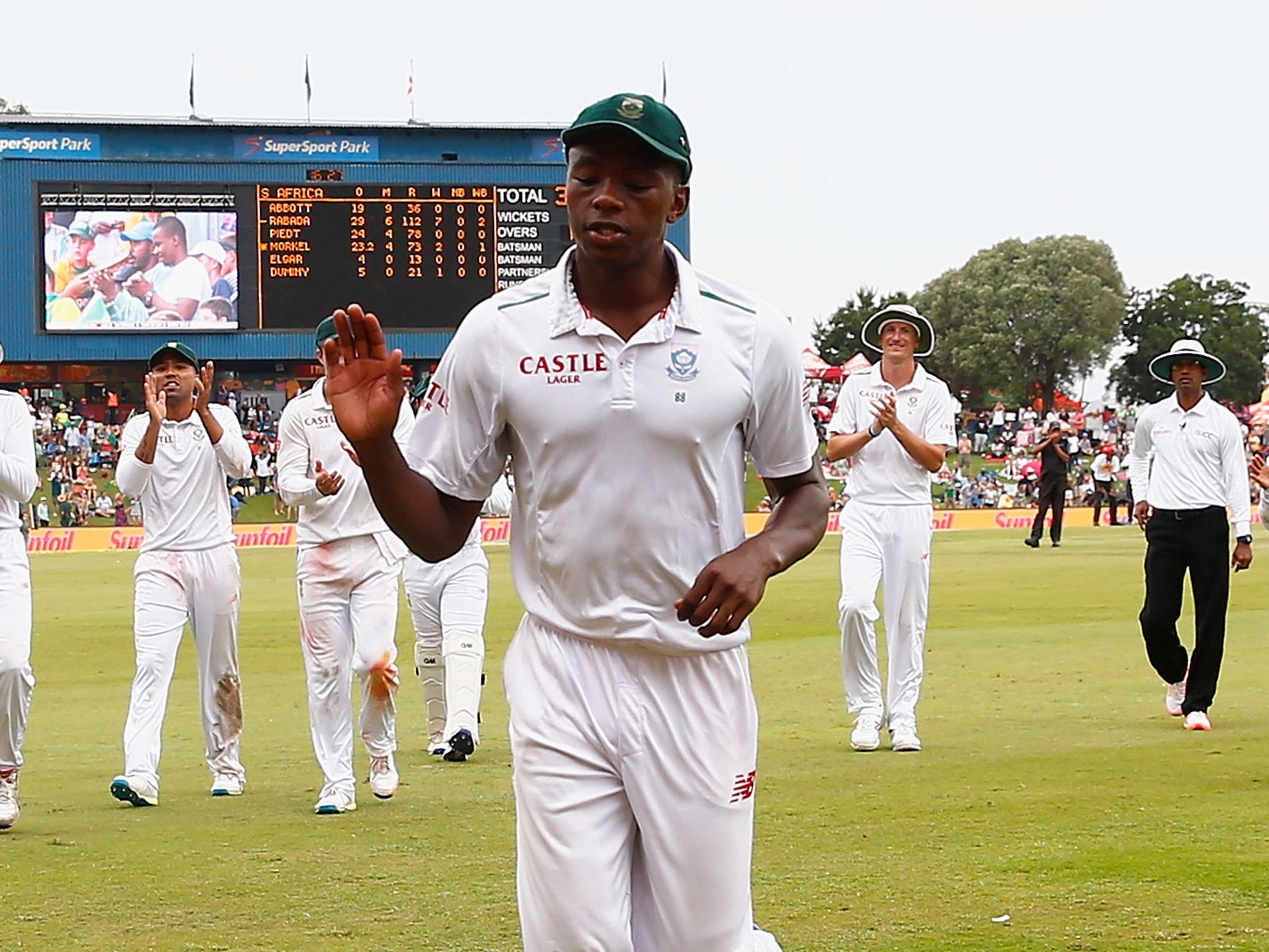 Kagiso Rabada is applauded off the field at Centurion