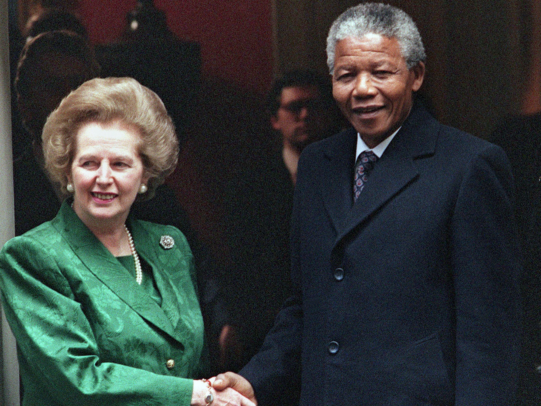 Margaret Thatcher welcomed Nelson Mandela into No 10 Downing Street shortly after his release from prison in 1990