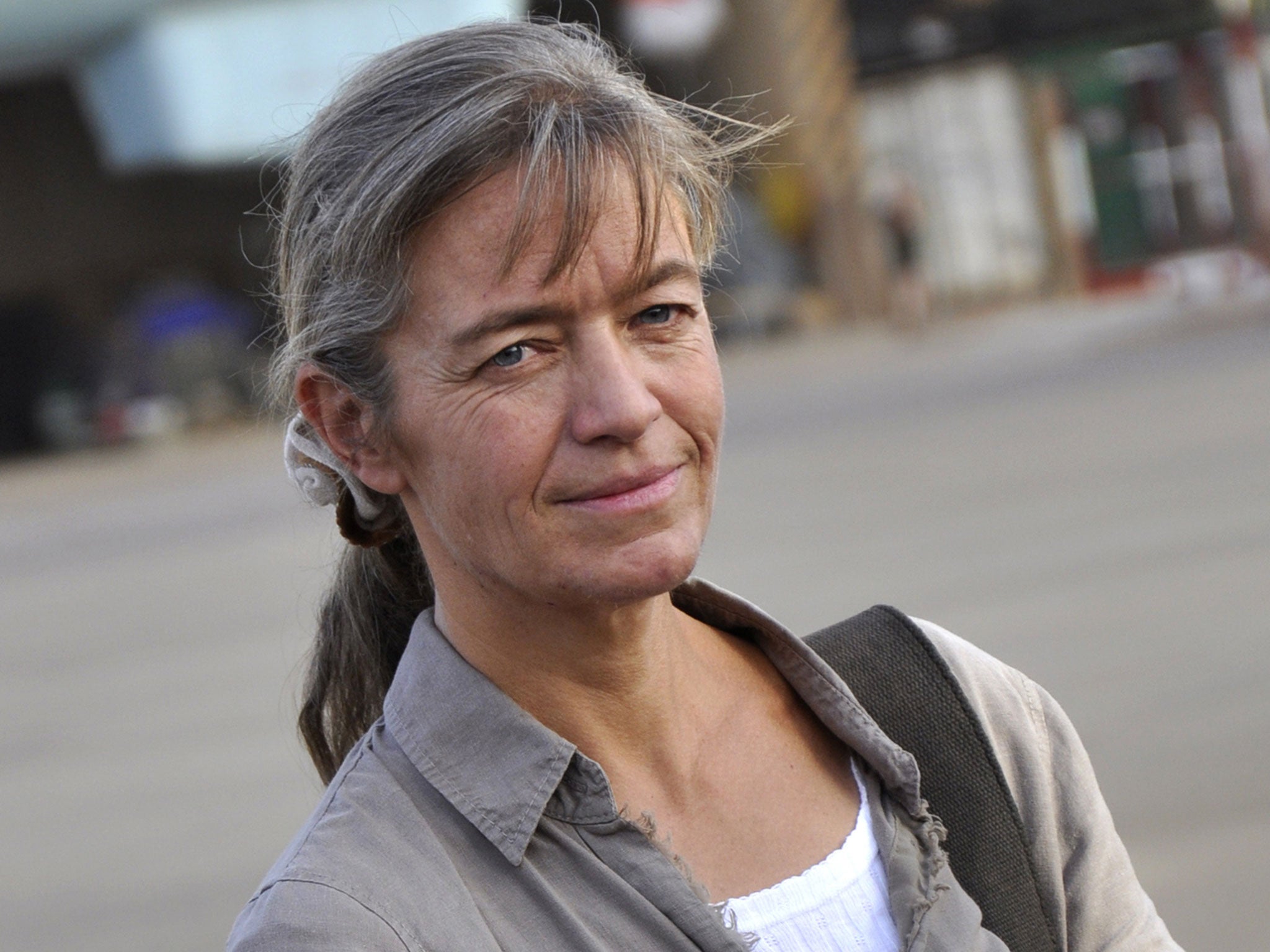 Beatrice Stockly upon her arrival at Ouagadougou airbase after she was freed on 24 April, 2012