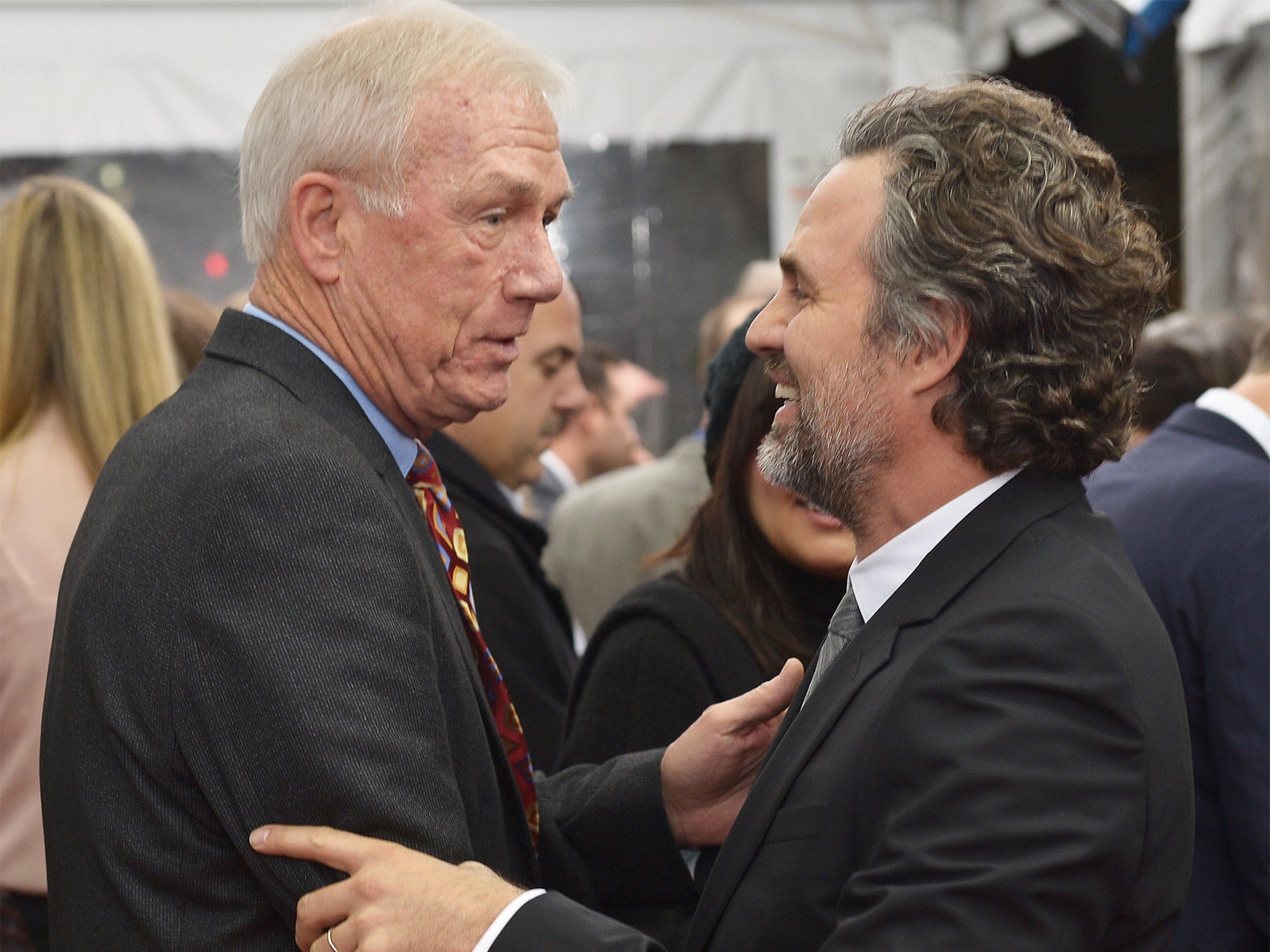 Pulitzer Prize-winning reporter Walter V. Robinson with actor Mark Ruffalo at the movie's Boston premiere