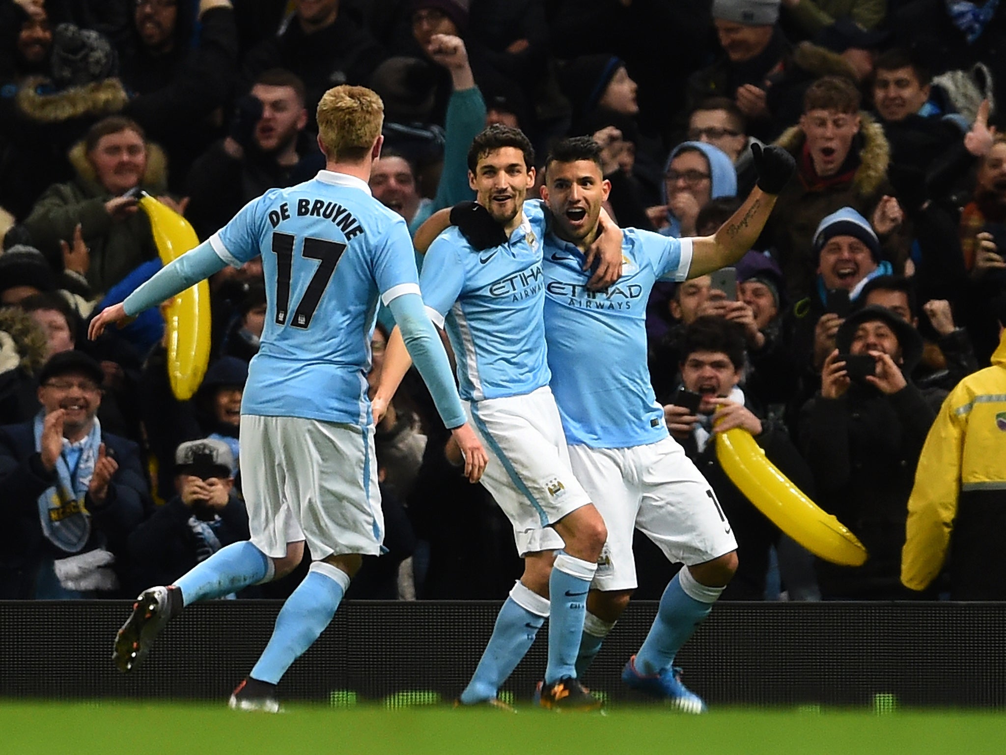 Sergio Aguero celebrates his winning goal