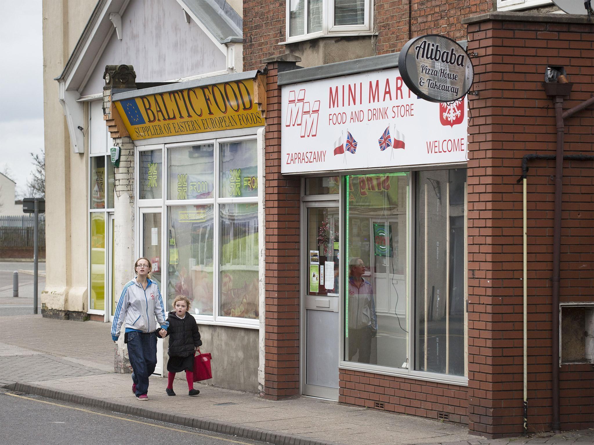 Eastern European shops on West Street in Boston, where 75.6 per cent of EU referendum voters backed Brexit, the highest proportion in the UK