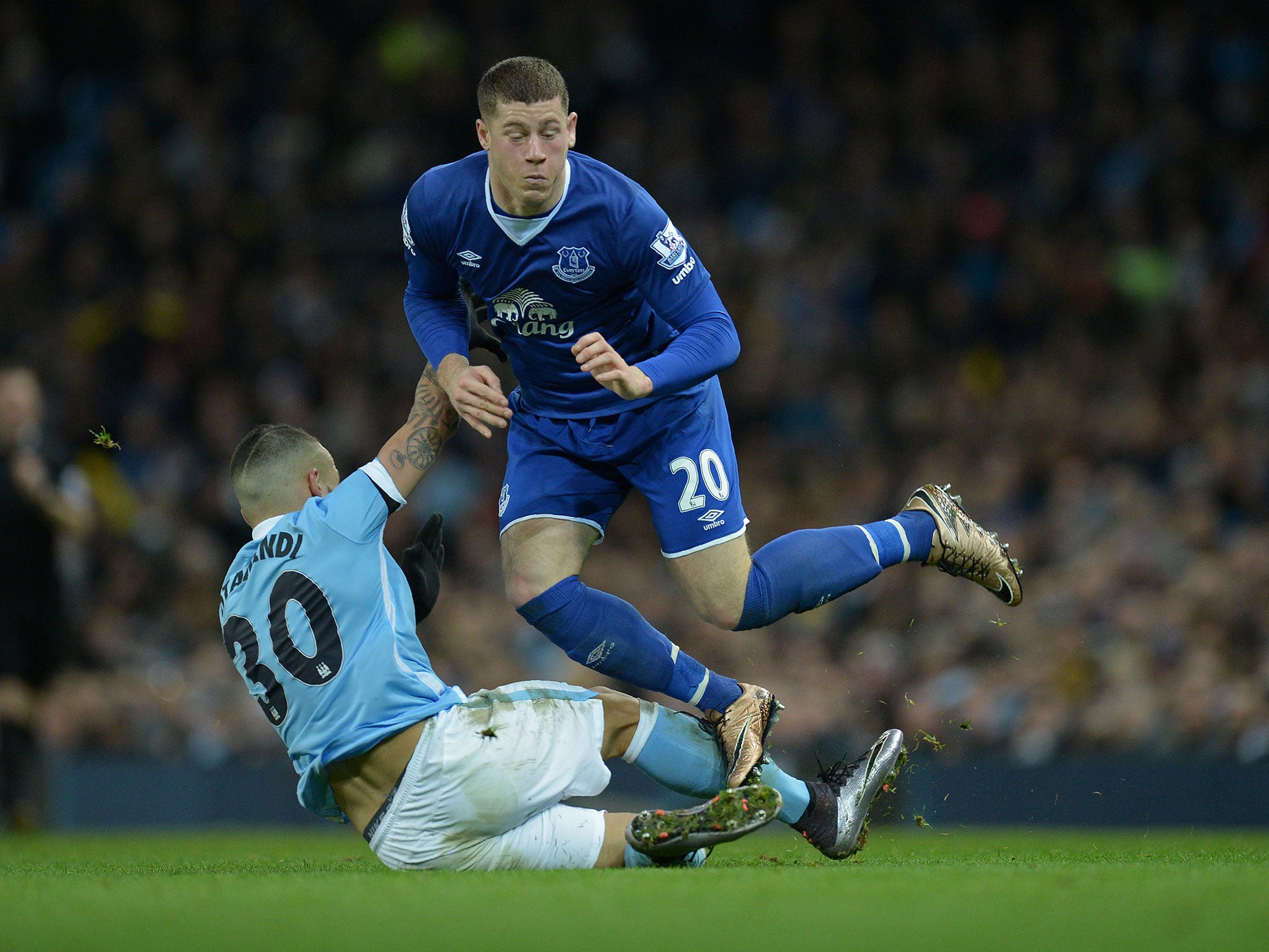 Ross Barkley celebrates giving Everton in the lead in the 18th minute with a superb run and shot from the edge of the area