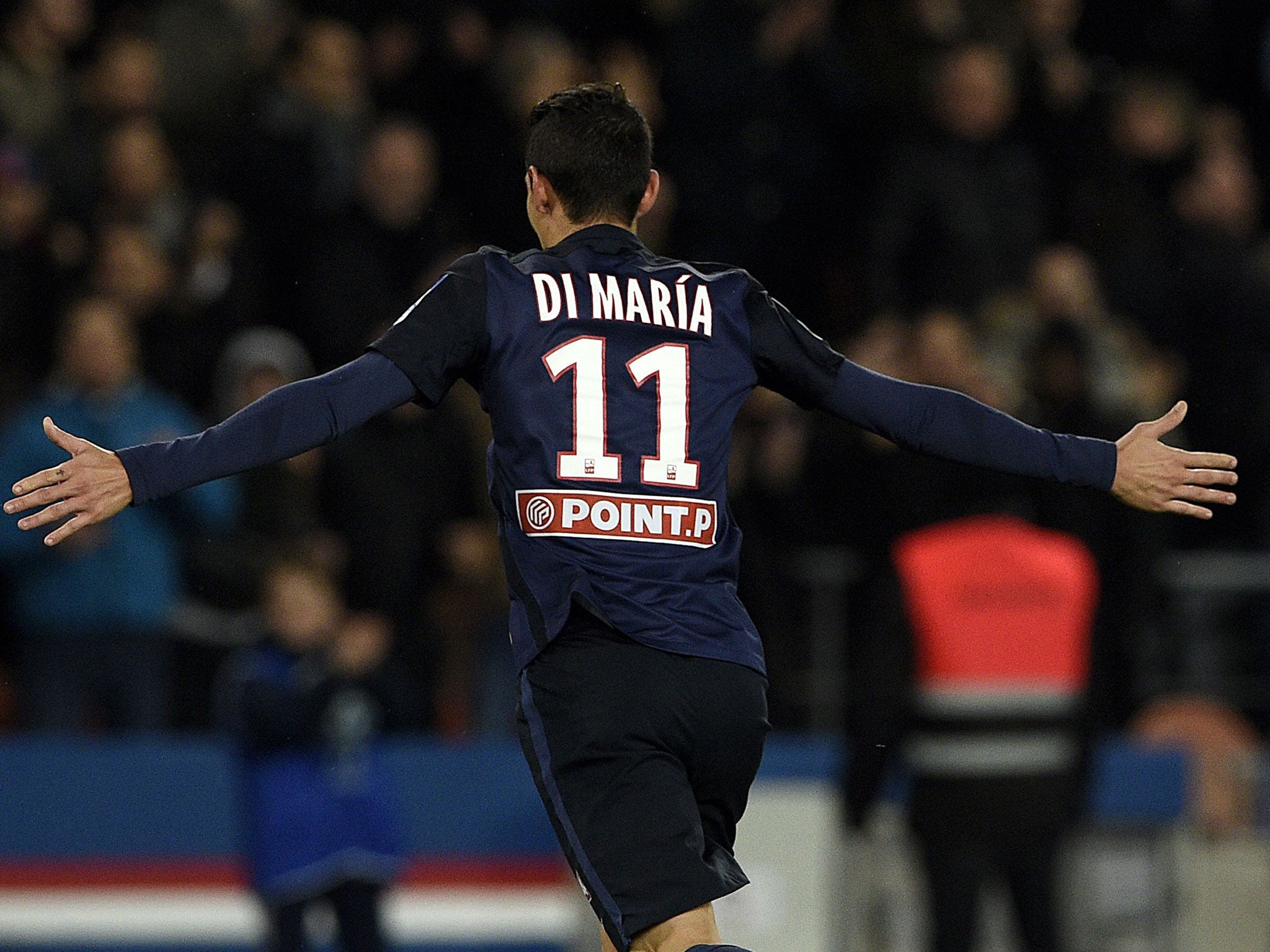 Angel Di Maria celebrates scoring for PSG