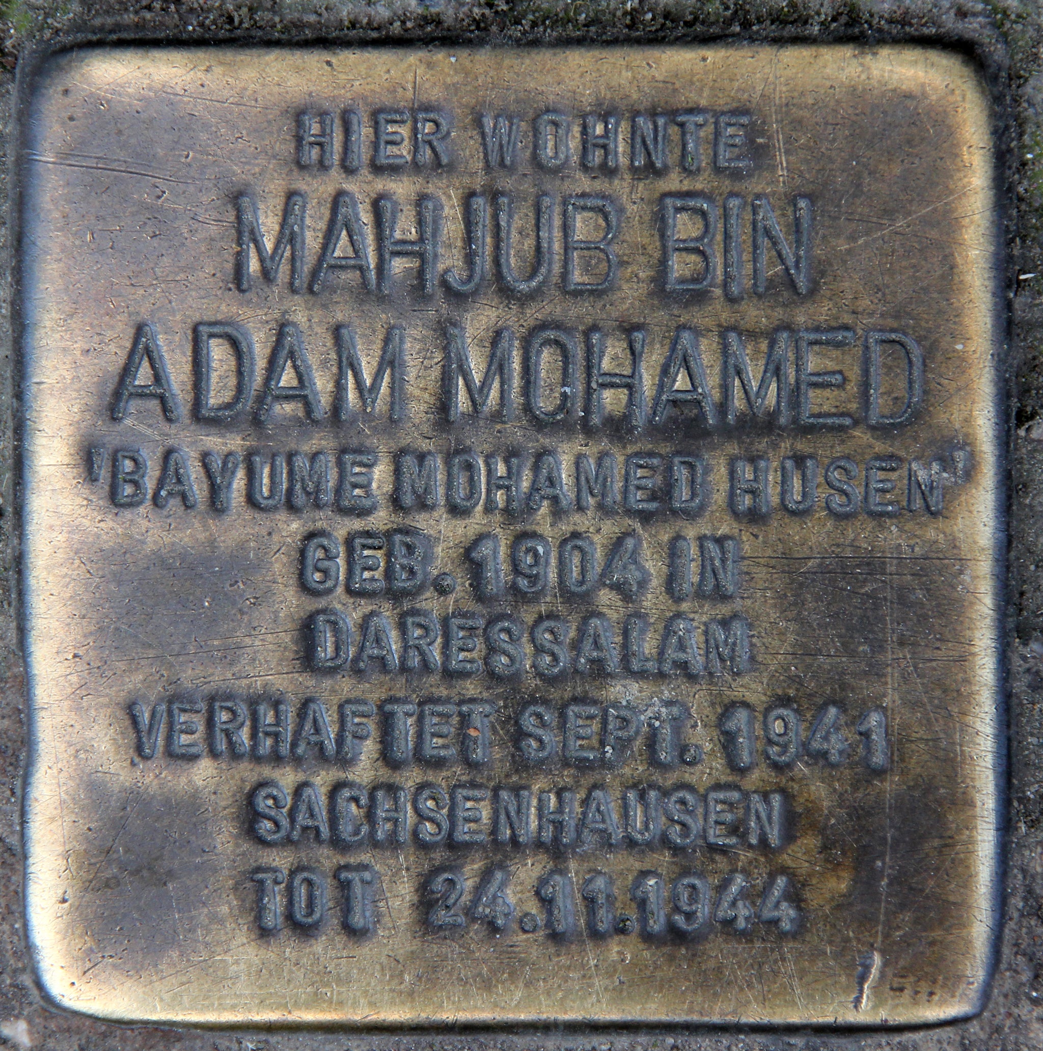 The only physical memorial to a black concentration camp victim, the actor Bayume Mohamed Husen