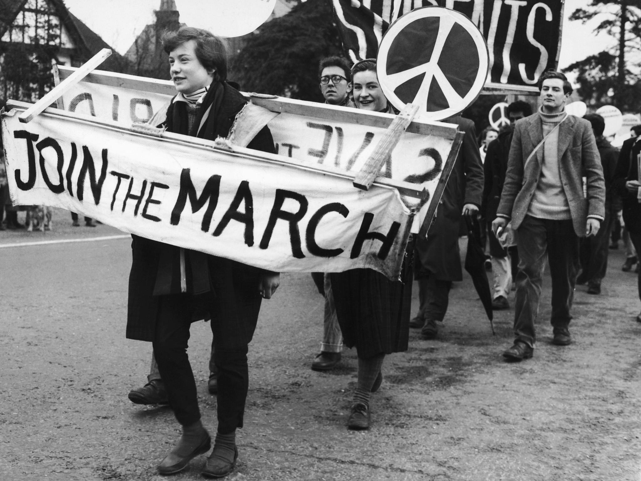 CND demonstrators leaving Maidenhead on their march from London to Aldermaston Atomic Weapons Research Establishment in Berkshire, 1958