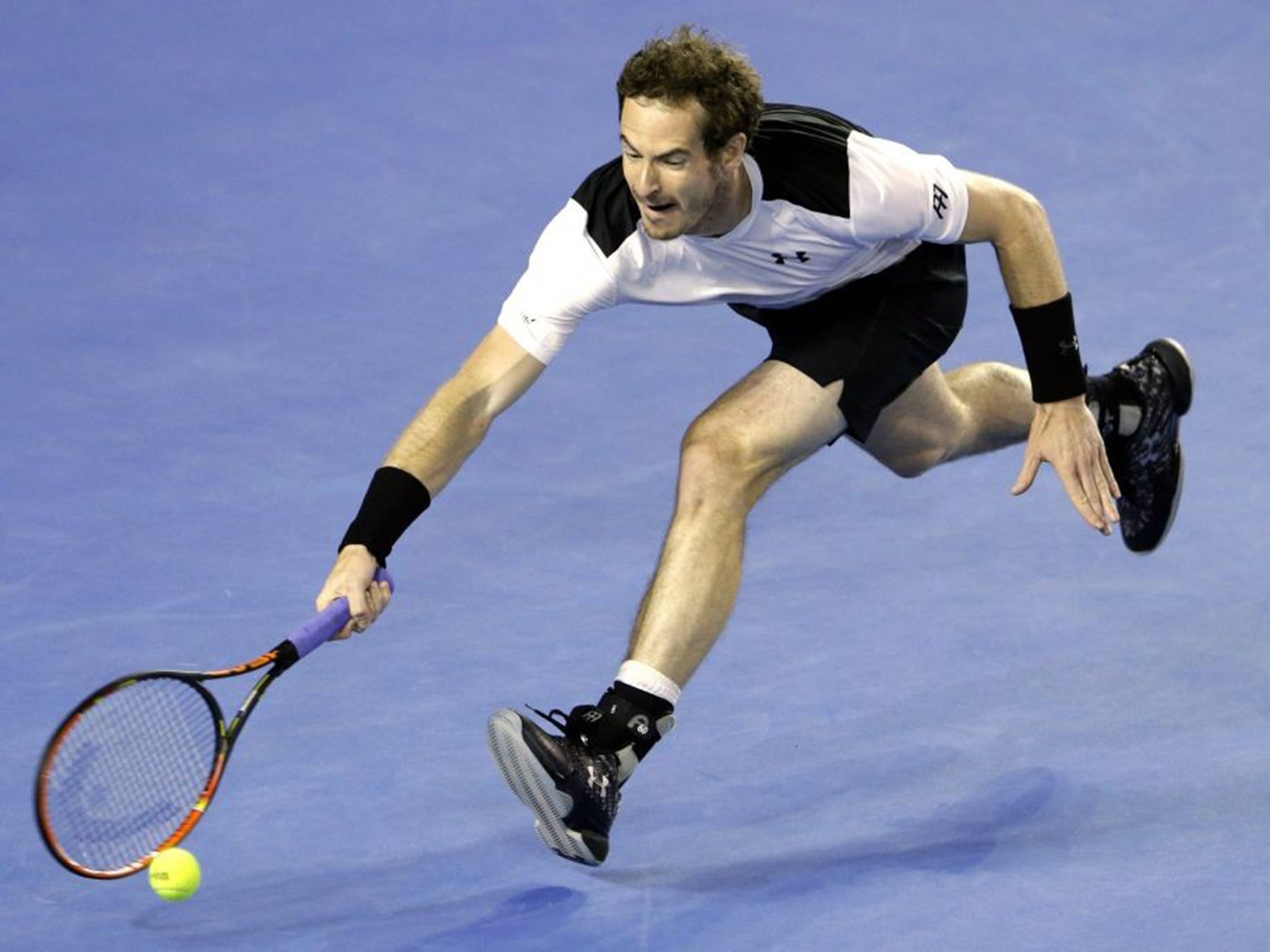 Andy Murray of Britain in action against Milos Raonic of Canada during their semi final match at the Australian Open tennis tournament in Melbourne