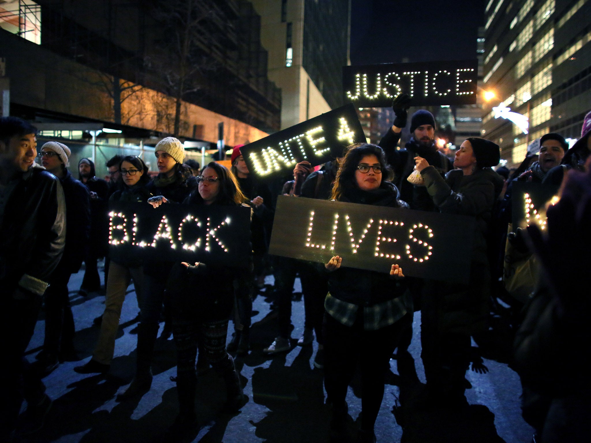 Protesters following a grand jury decision not to indict police officers connected with the death of Eric Garner in New York