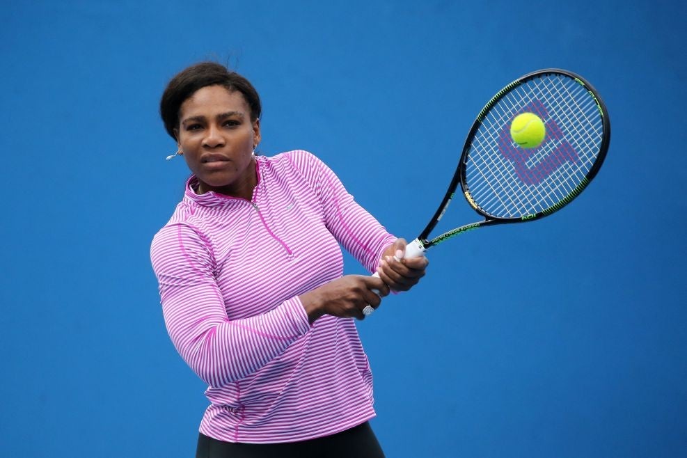 Serena Williams of the United States plays a backhand during a practice session on day eight of the 2016 Australian Open.