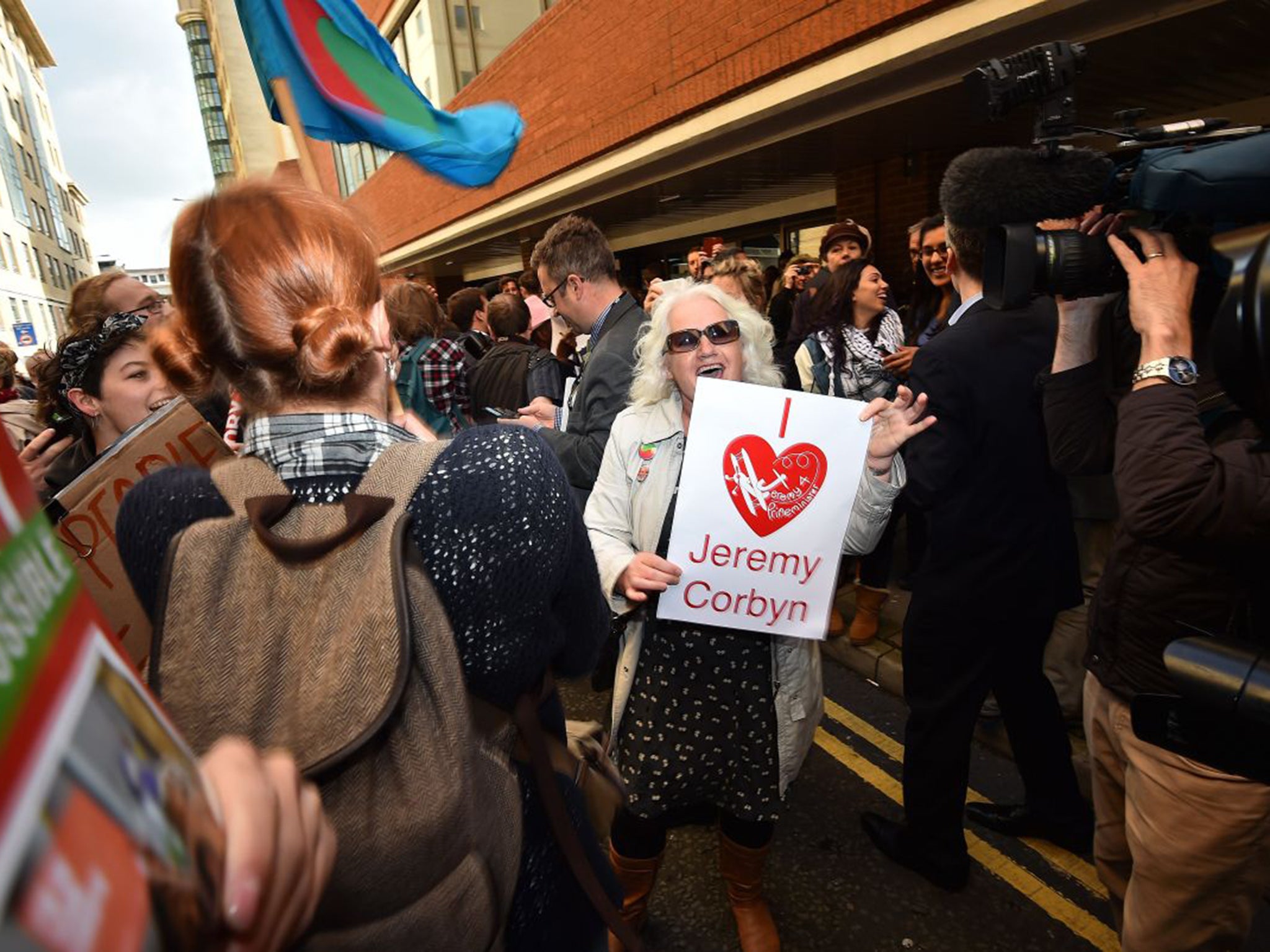 Supporters of Jeremy Corbyn ahead of his address to the TUC in Brighton in September last year