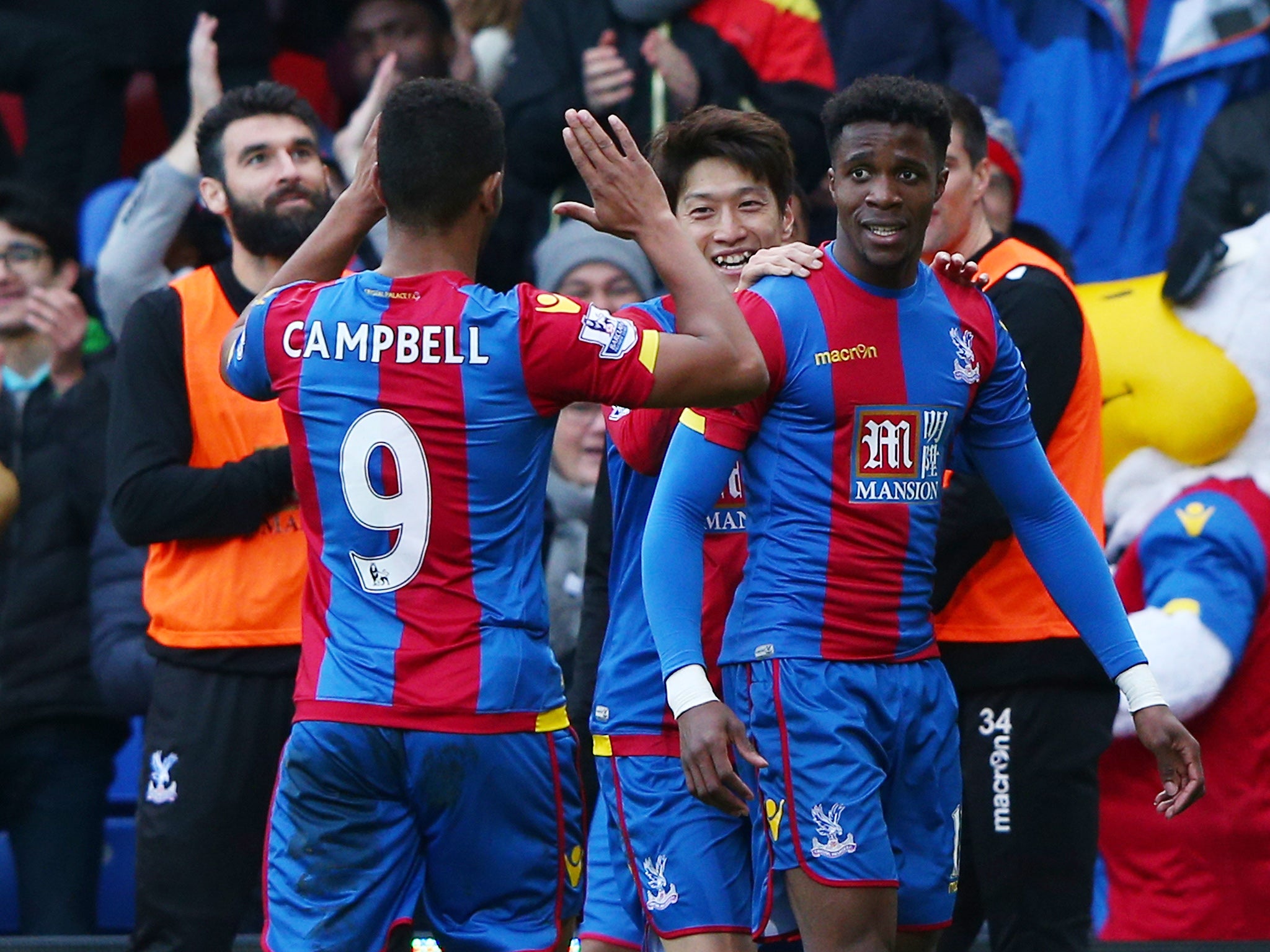 Crystal Palace winger Wilfried Zaha celebrates his goal