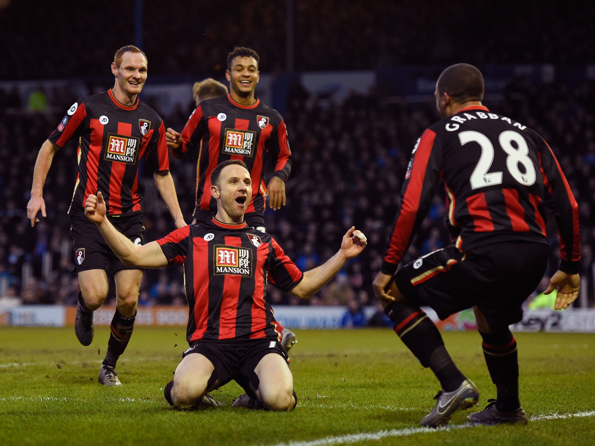 Marc Pugh celebrates scoring Bournemouth's winner