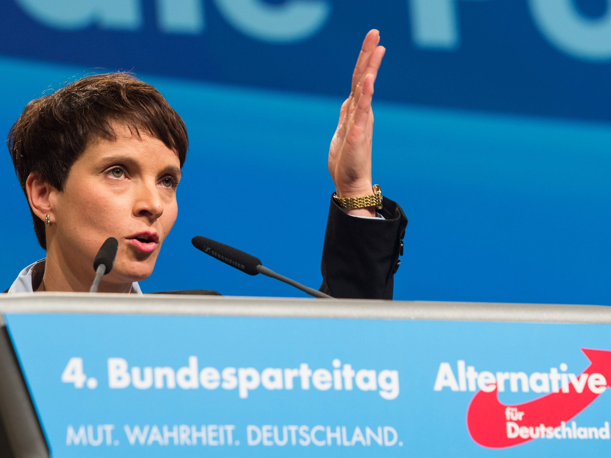 Frauke Petry, leader of far-right German party Alternative for Germany (AfD), has said border police should shoot at refugees