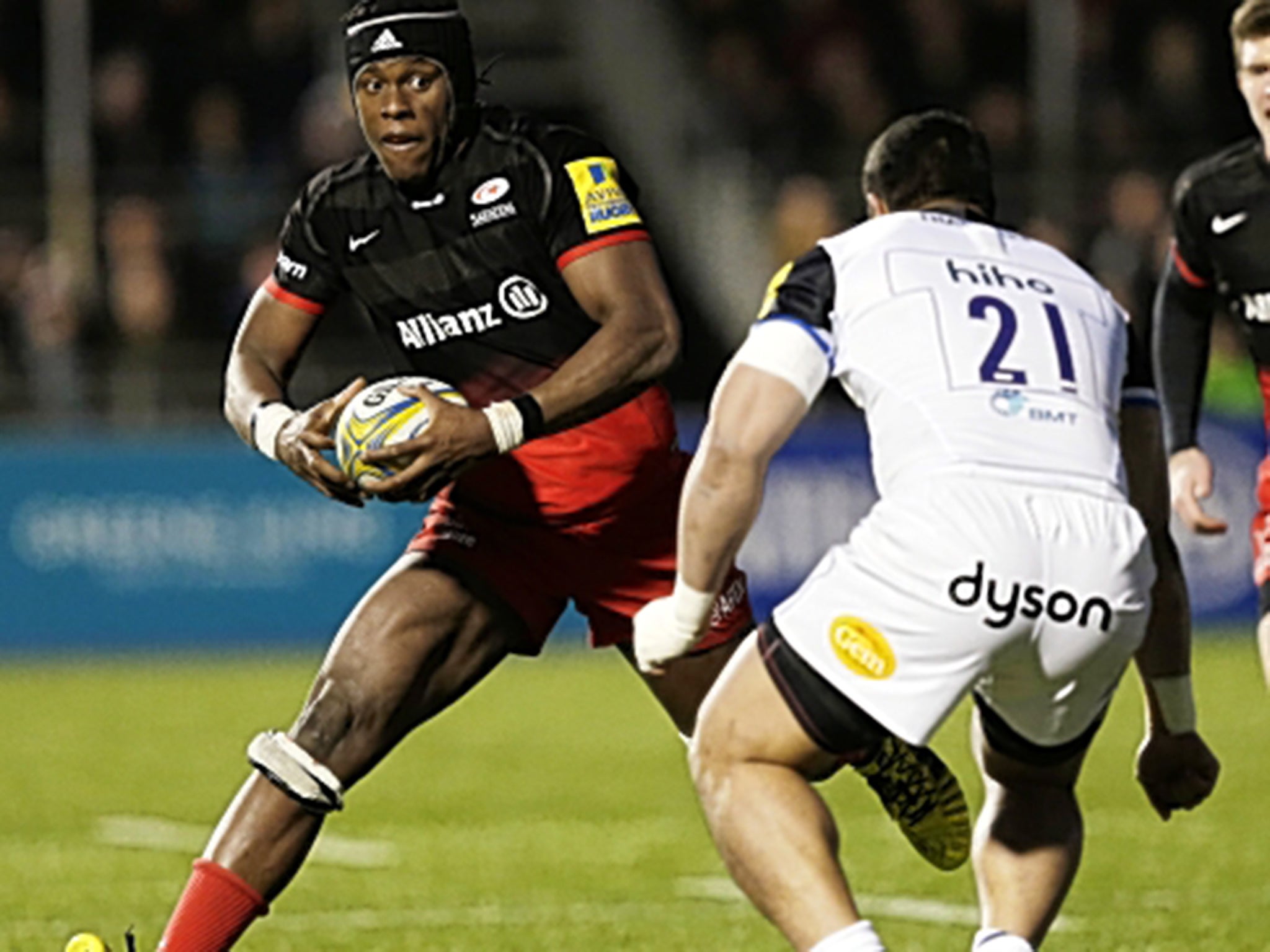 Maro Itoje goes on the attack during Saracen’s victory against Bath on Saturday