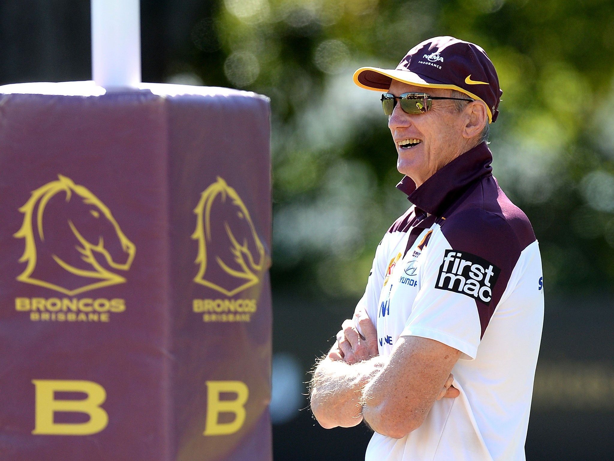 Wayne Bennett, the most successful coach in Australian rugby league history, watches Brisbane Broncos training