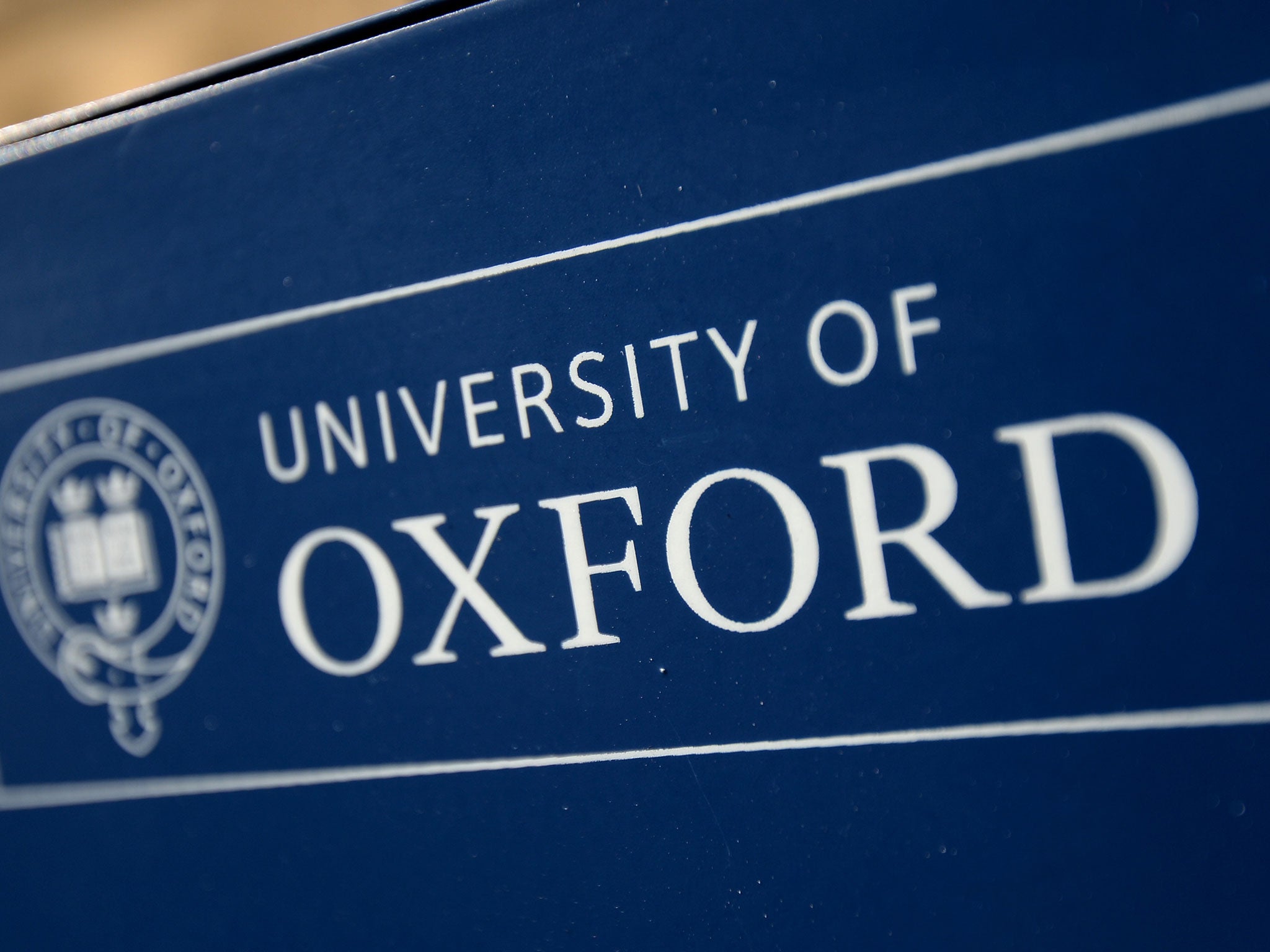 A sign for the University of Oxford, which is one of five of Britain's top universities which have been named and shamed over the number of animals tested in their laboratories