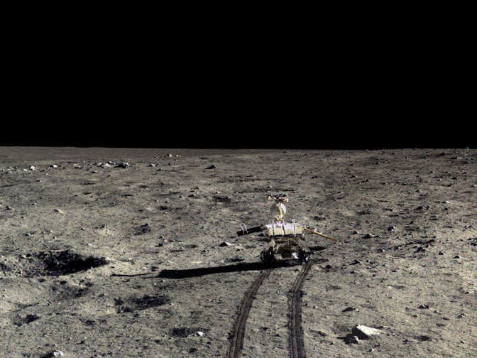 An image of the Yutu rover taken by the lander unit shortly after touchdown in December 2013