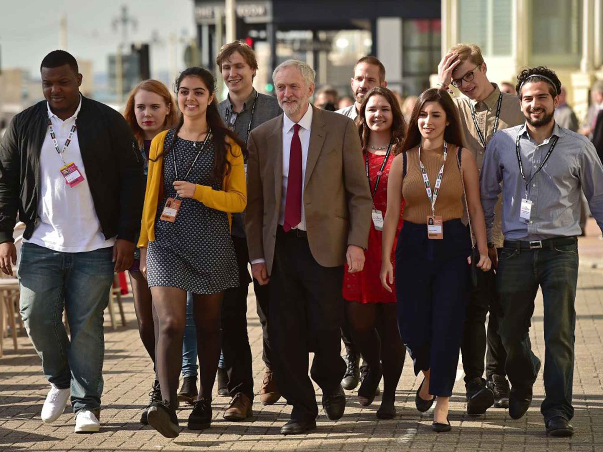 Jeremy Corbyn and supporters arrive at the Brighton Centre in September last year before the Labour leader’s speech to the party conference