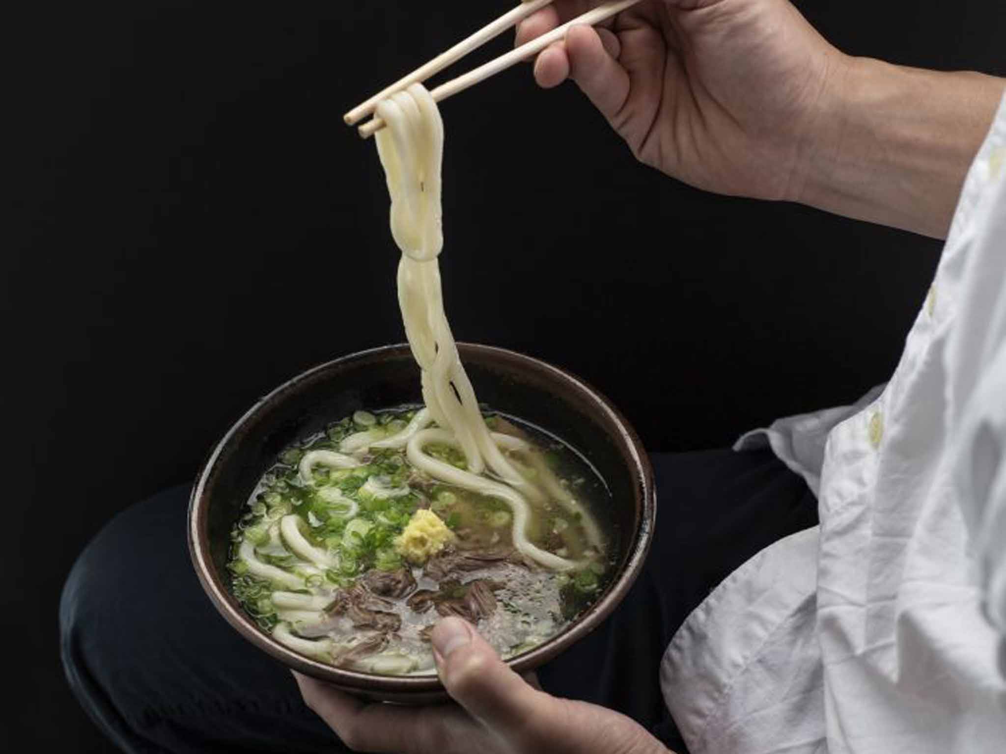 Udon noodles in hot broth