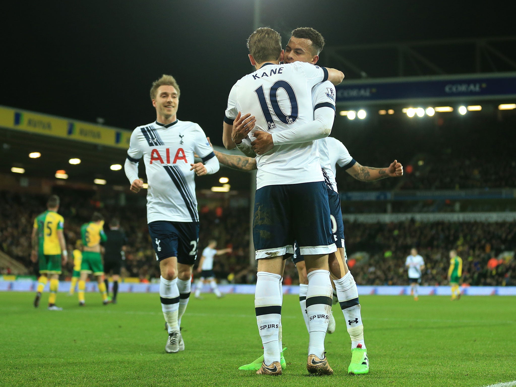 Harry Kane celebrates with Dele Alli