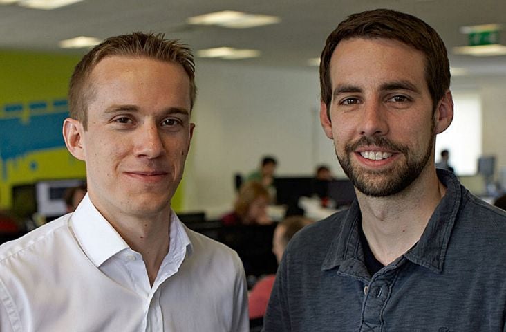 Jon Reynolds (left) and Ben Medlock, who are set to become multimillionaires after their firm was reportedly bought by tech giant Microsoft.