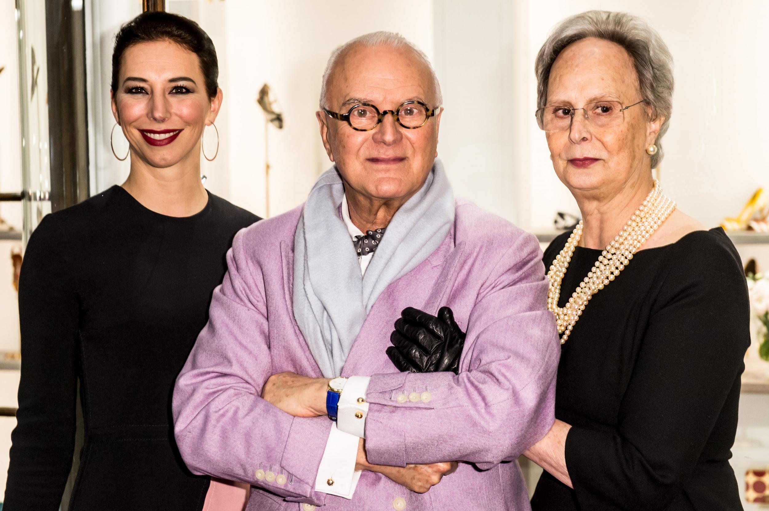 Manolo Blahnik with his niece Kristina (left) and sister Evangeline (right)