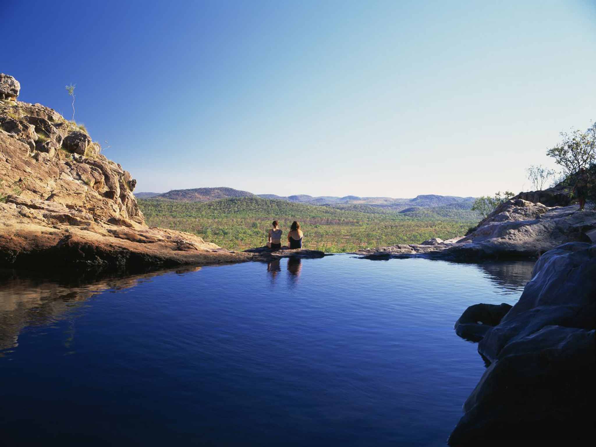 Gunlom, the idyllic cliff waterfall and pool where Paul Hogan and Linda Kozlowski first fall for each other