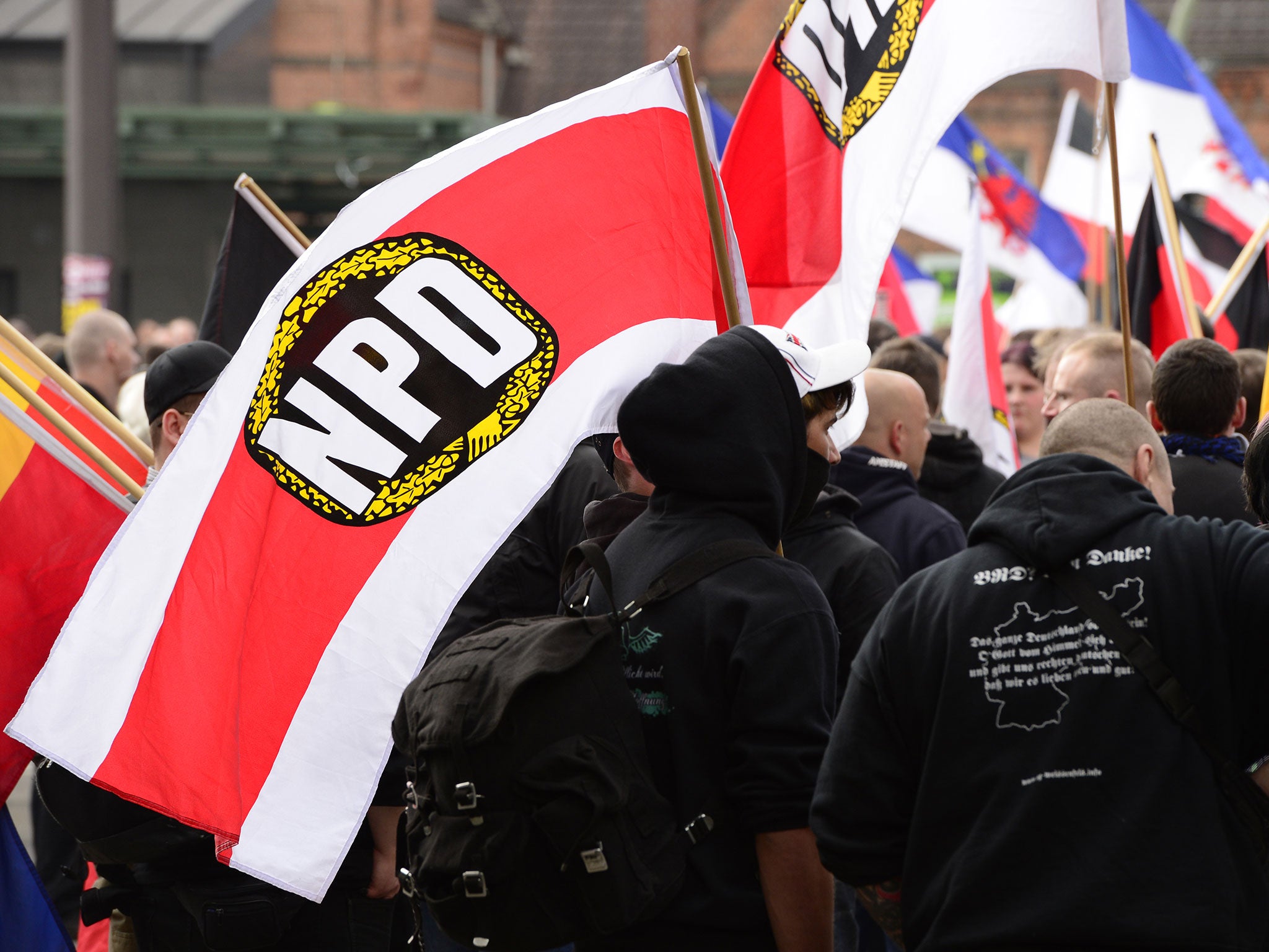 The National Democratic Party, Germany's NPD, take party in neo-Nazi demonstrations