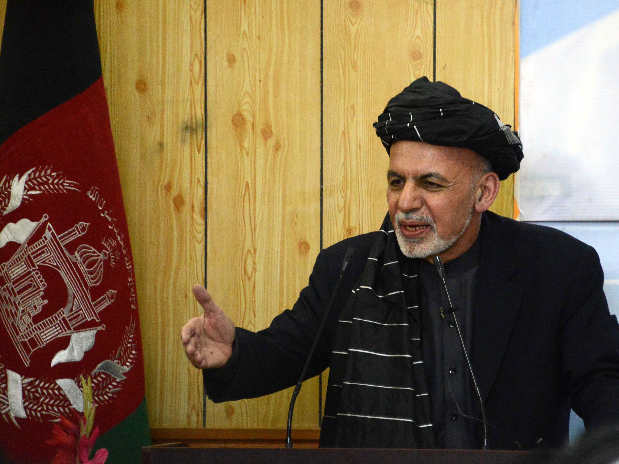 Afghan President Ashraf Ghani makes a speech in Kandahar