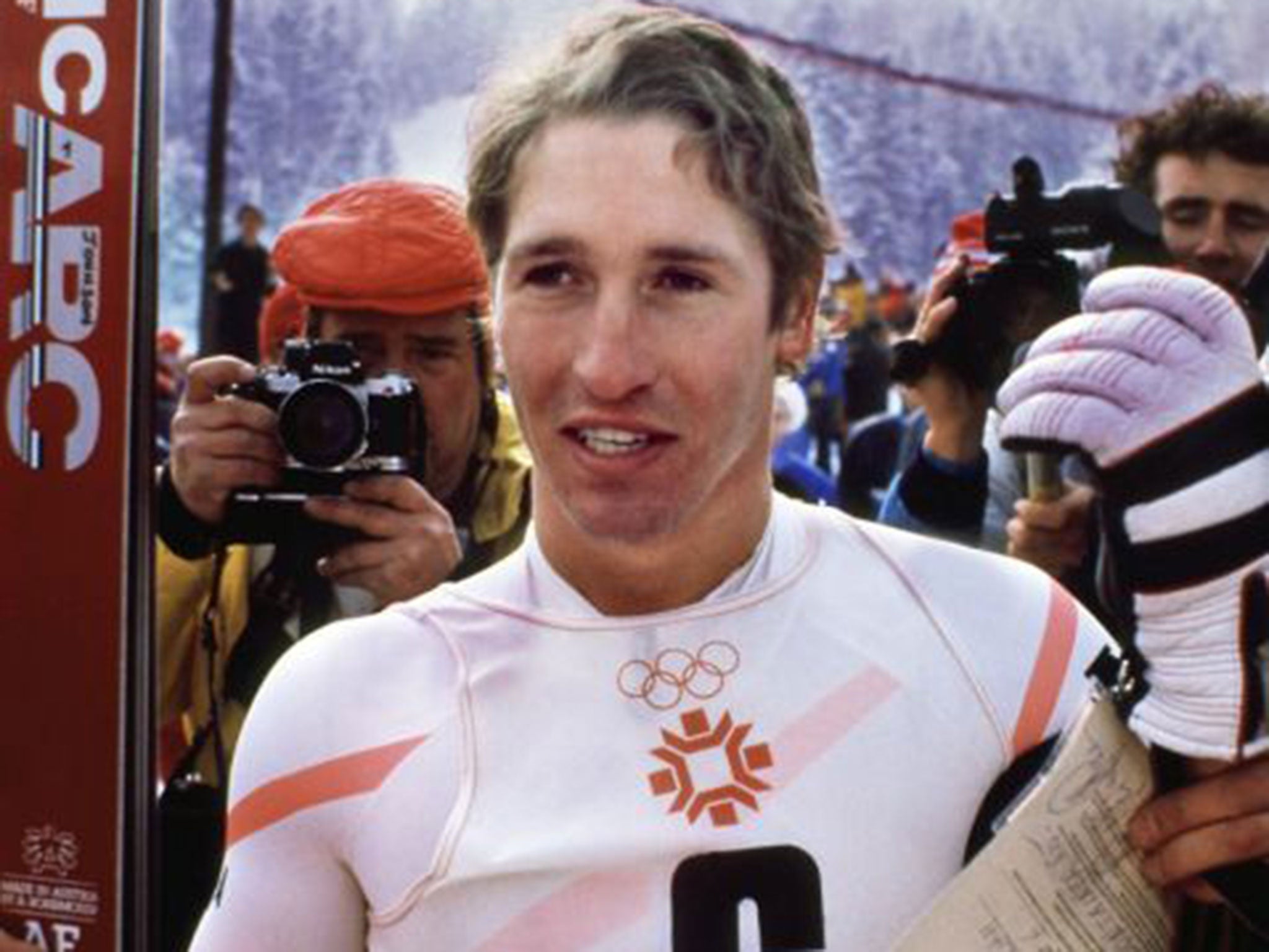 Johnson in 1984, just after his historic victory in the Olympic downhill